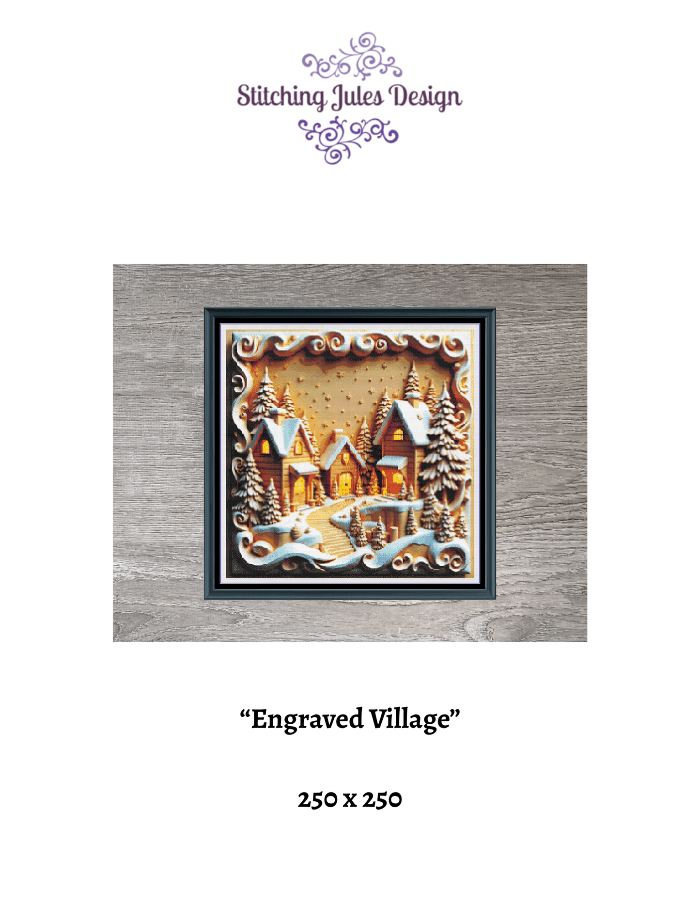 Stitching Jules Design Cross Stitch Pattern Engraved Village Winter Snow Counted Cross-Stitch Pattern (Digital Download)