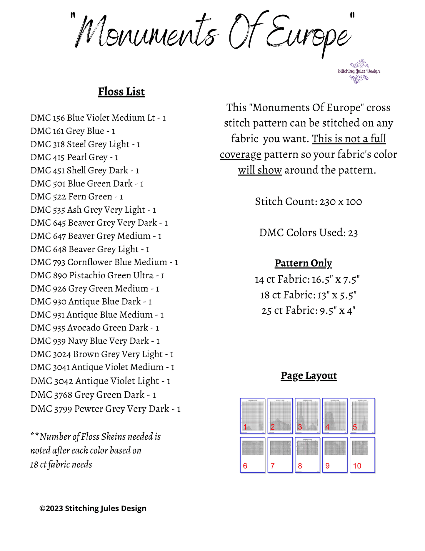 Stitching Jules Design Cross Stitch Pattern Europe Cross Stitch Pattern | European Landmarks | Eiffel Tower | Coliseum | Cross Stitch Pattern | PDF Download
