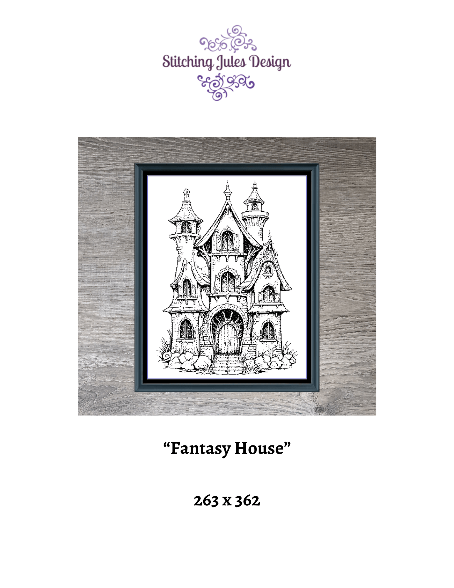 Stitching Jules Design Cross Stitch Pattern Fantasy House Monochrome Sketch Counted Cross Stitch Pattern Digital Download