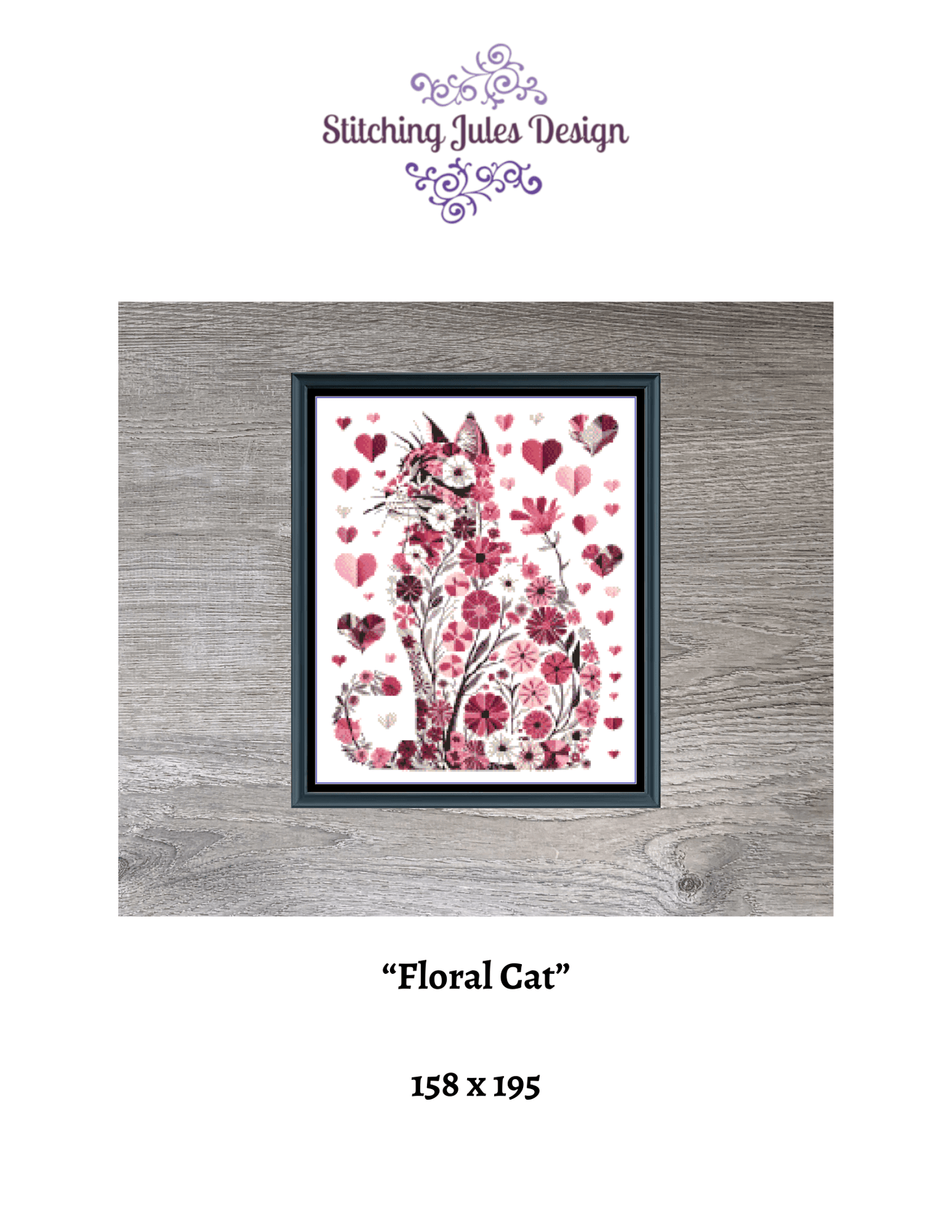 Stitching Jules Design Cross Stitch Pattern Floral Cat Flowers Feline Counted Cross-Stitch Pattern (Digital Download)