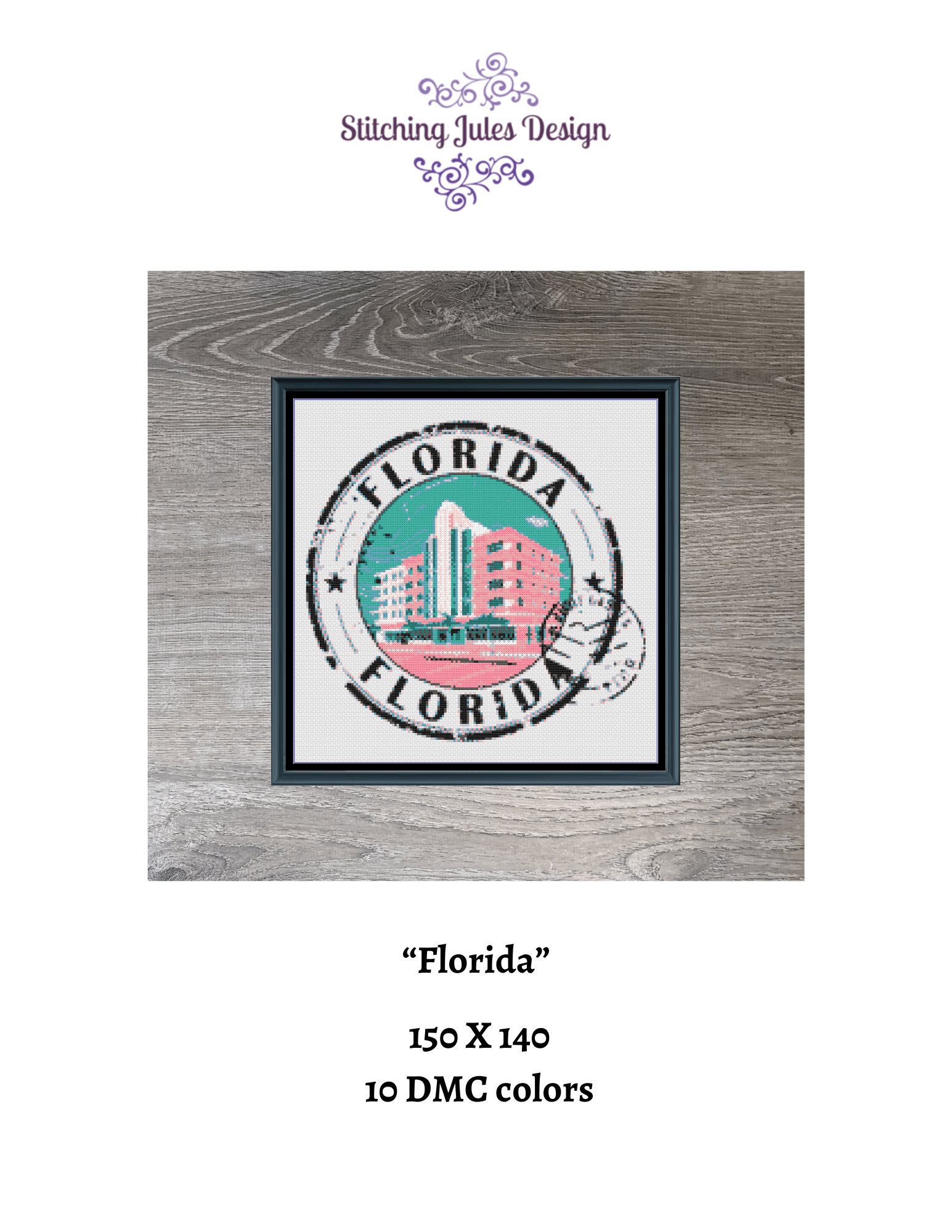 Stitching Jules Design Cross Stitch Pattern Florida Miami US State Counted Cross Stitch Pattern | Instant Download PDF