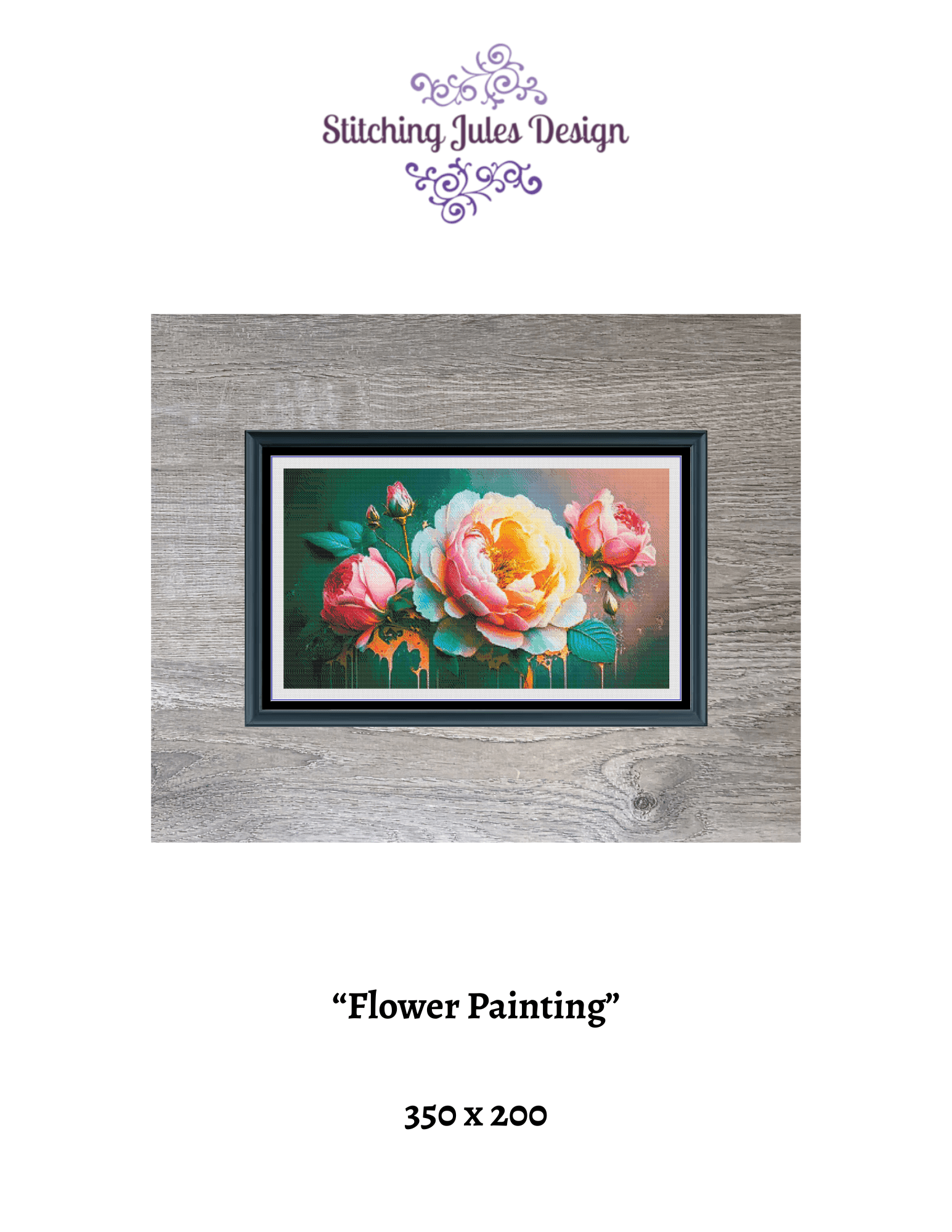 Stitching Jules Design Cross Stitch Pattern Flower Painting Floral Large Full Coverage Counted Cross-Stitch Pattern (Digital Download)