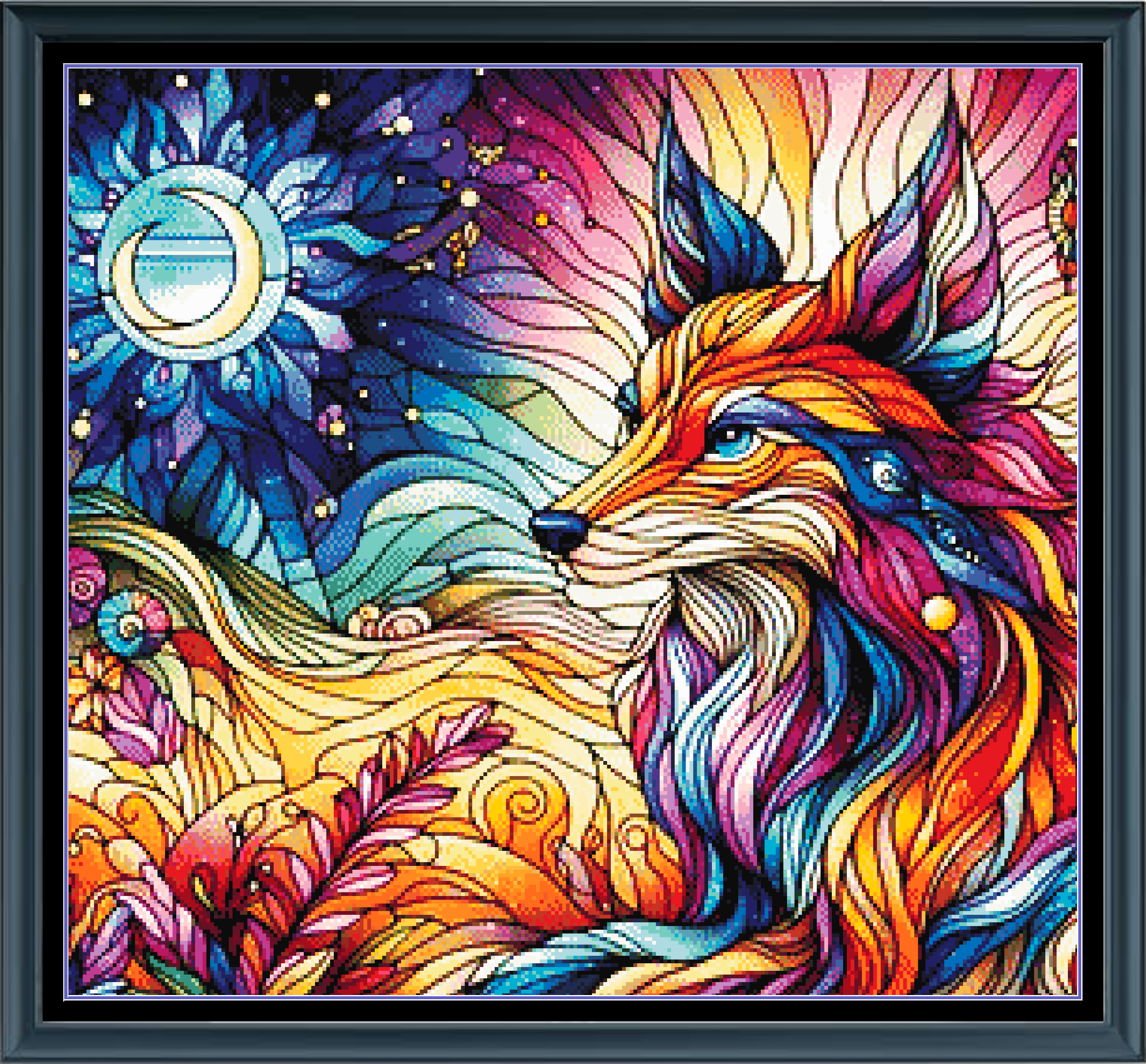 Stitching Jules Design Cross Stitch Pattern Fox Sky Wildlife Stained Glass Colorful Full Coverage Counted Cross Stitch Pattern Digital Download