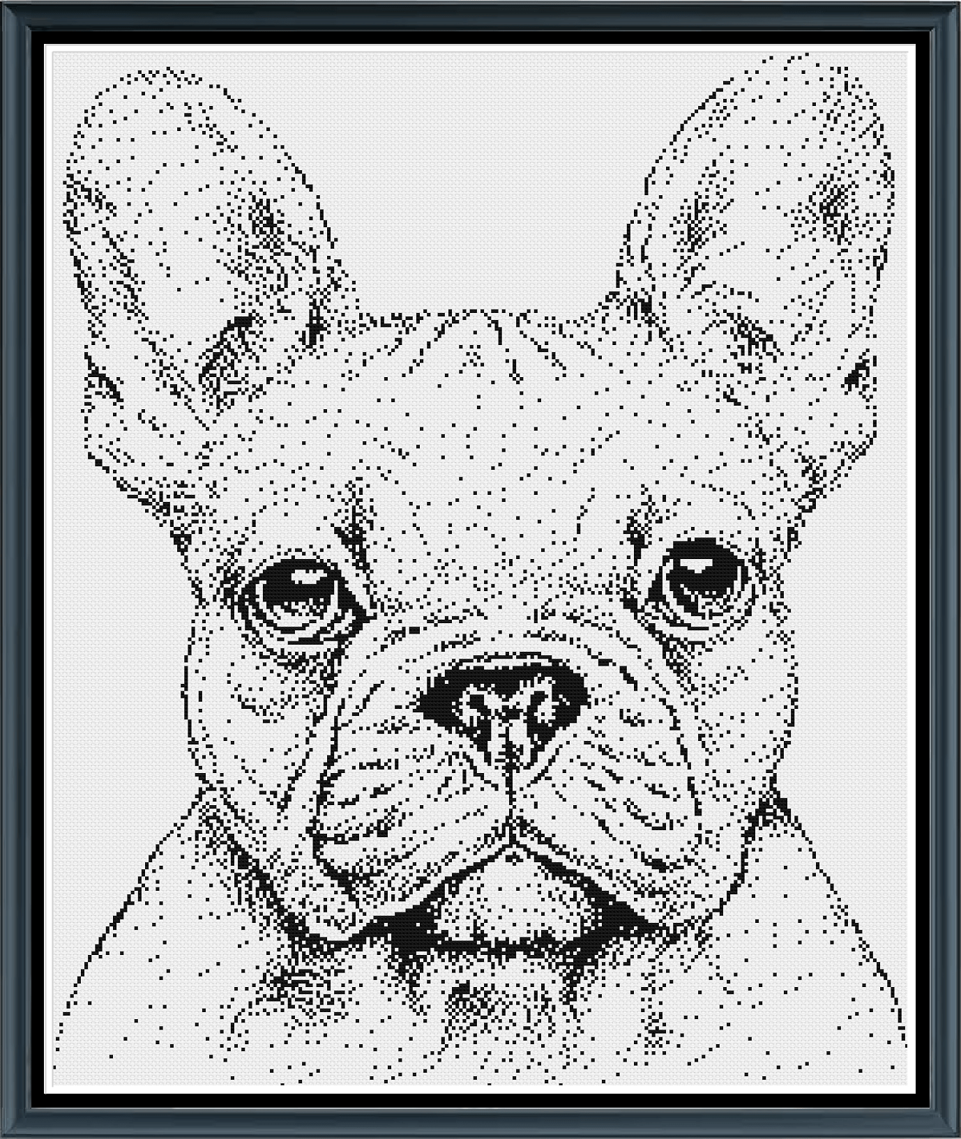 French Bulldog Monochrome Cross Stitch Embroidery Needlepoint Pattern PDF  Download, image size:1378x1634