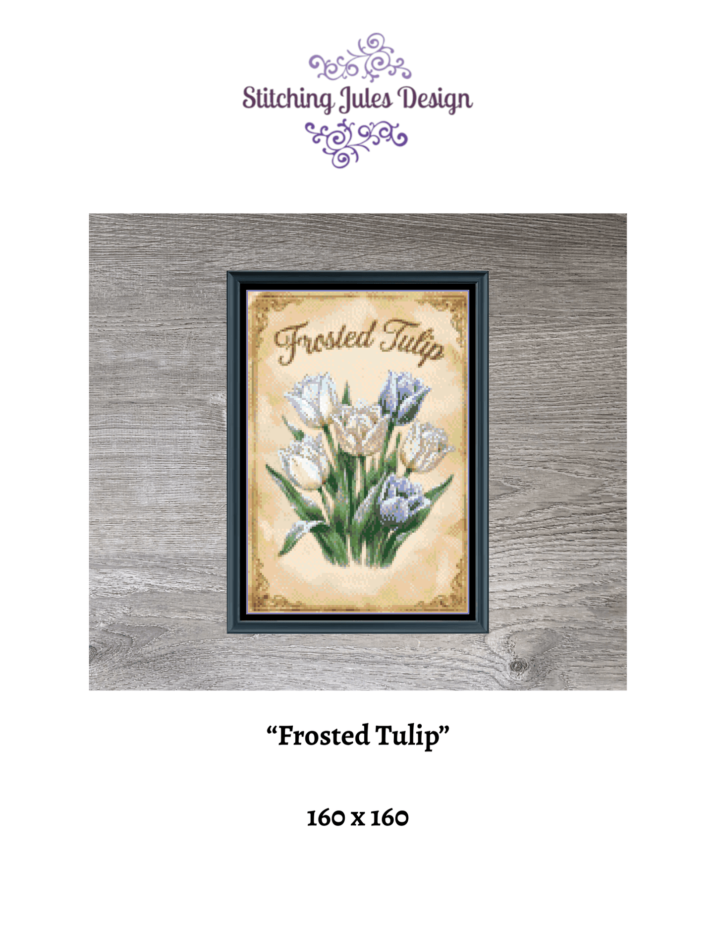 Stitching Jules Design Cross Stitch Pattern Frosted Tulip Winter Flower Full Coverage Counted Cross-Stitch Pattern (Digital Download)