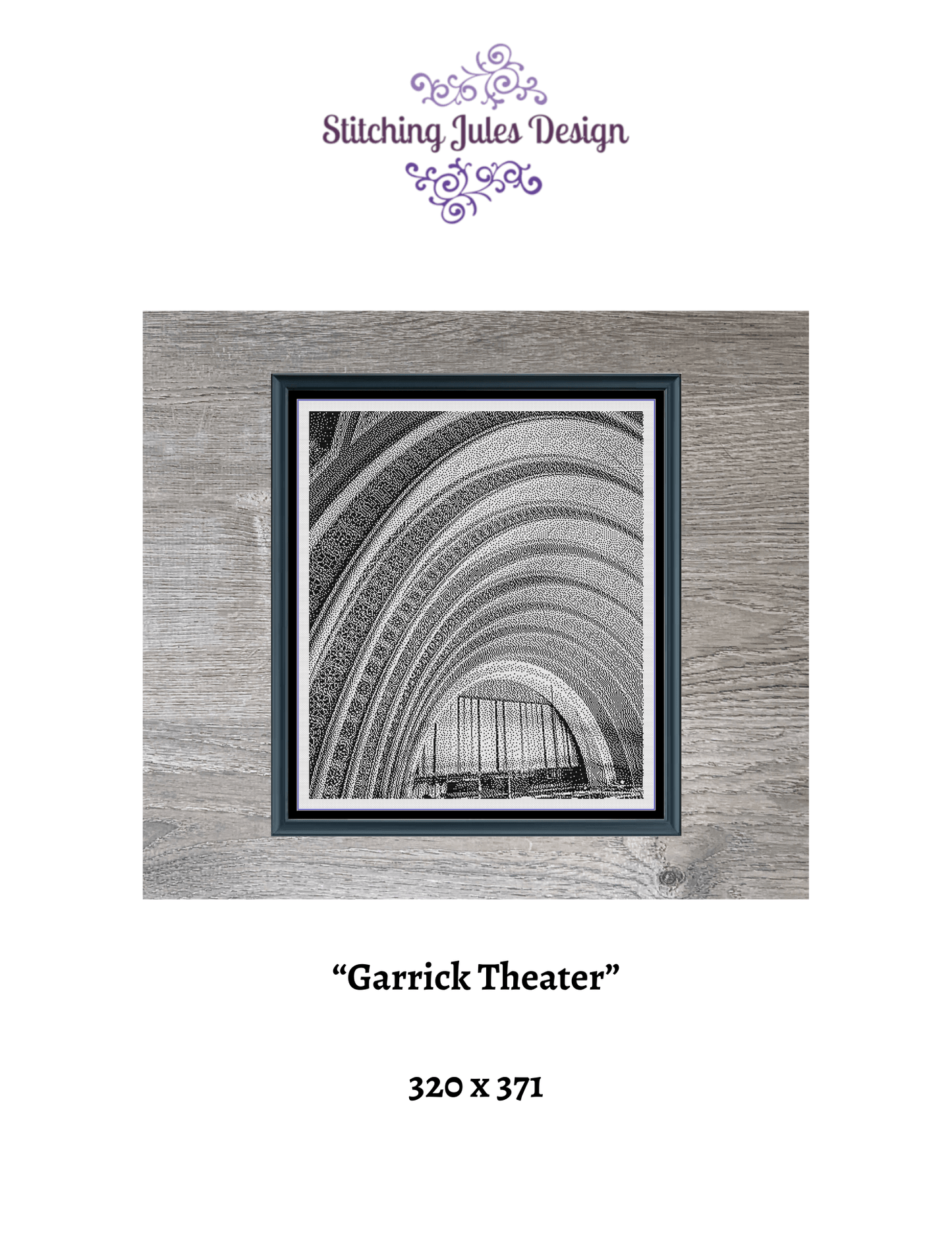Stitching Jules Design Cross Stitch Pattern Garrick Theater Chicago Architecture Monochrome Counted Cross-Stitch Pattern (Digital Download)