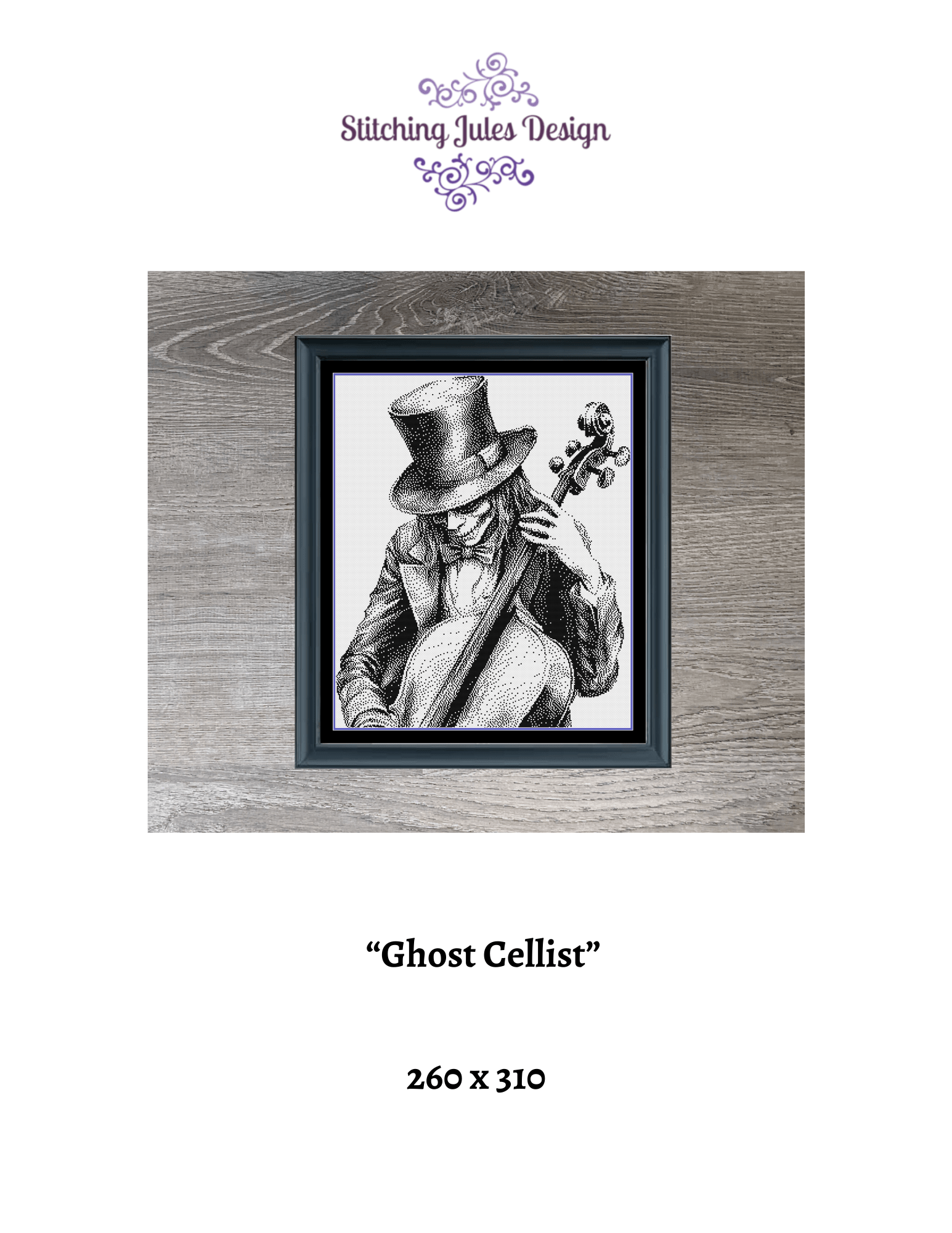 Stitching Jules Design Cross Stitch Pattern Ghost Cellist Halloween Music Counted Cross Stitch Pattern | Monochrome Blackwork | Instant Download PDF
