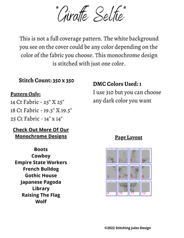 Stitching Jules Design Cross Stitch Pattern Giraffe Selfie Monochrome Cross Stitch Pattern PDF Download