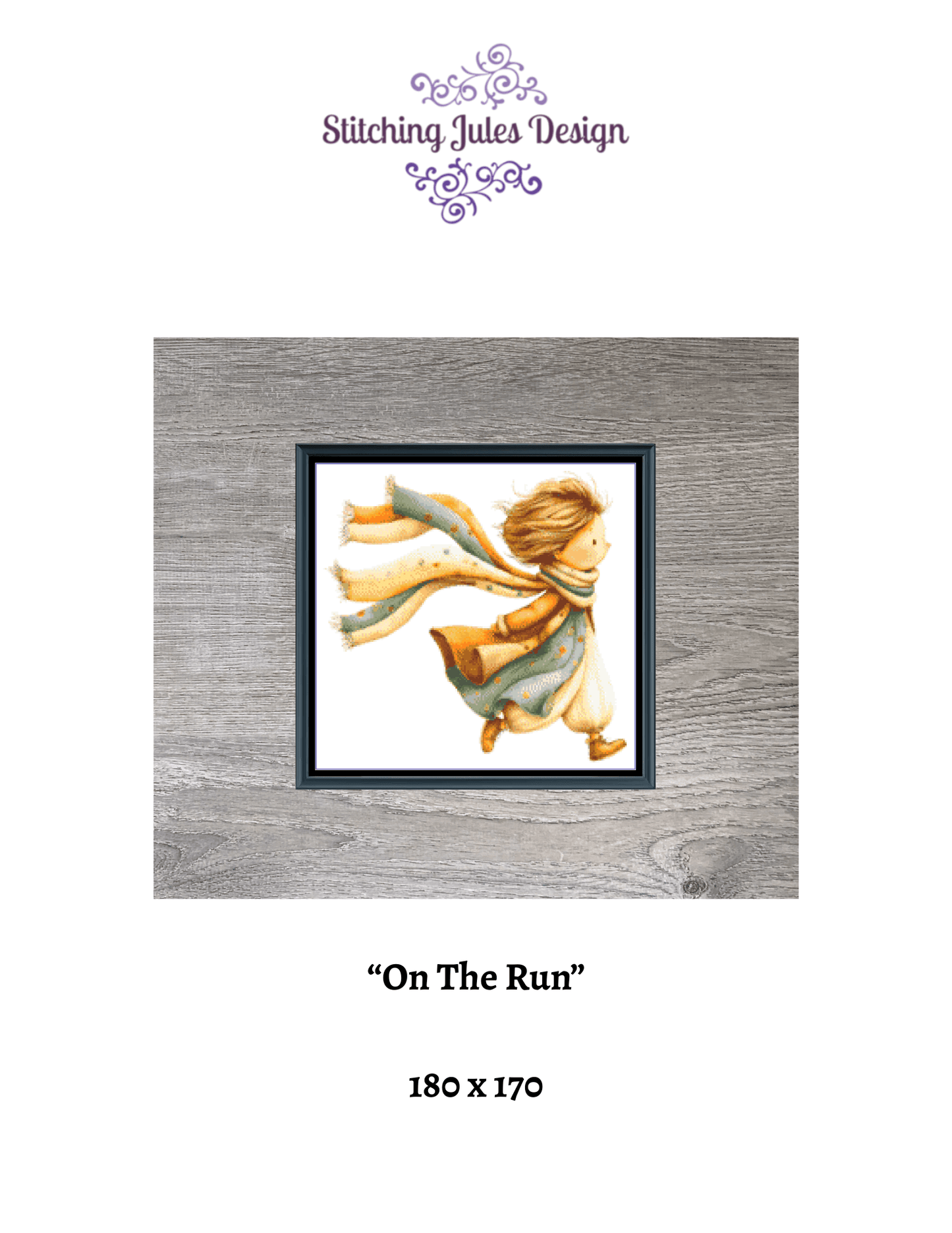 Stitching Jules Design Cross Stitch Pattern Girl Running Autumn Fall Mini Counted Cross-Stitch Pattern (Digital Download)
