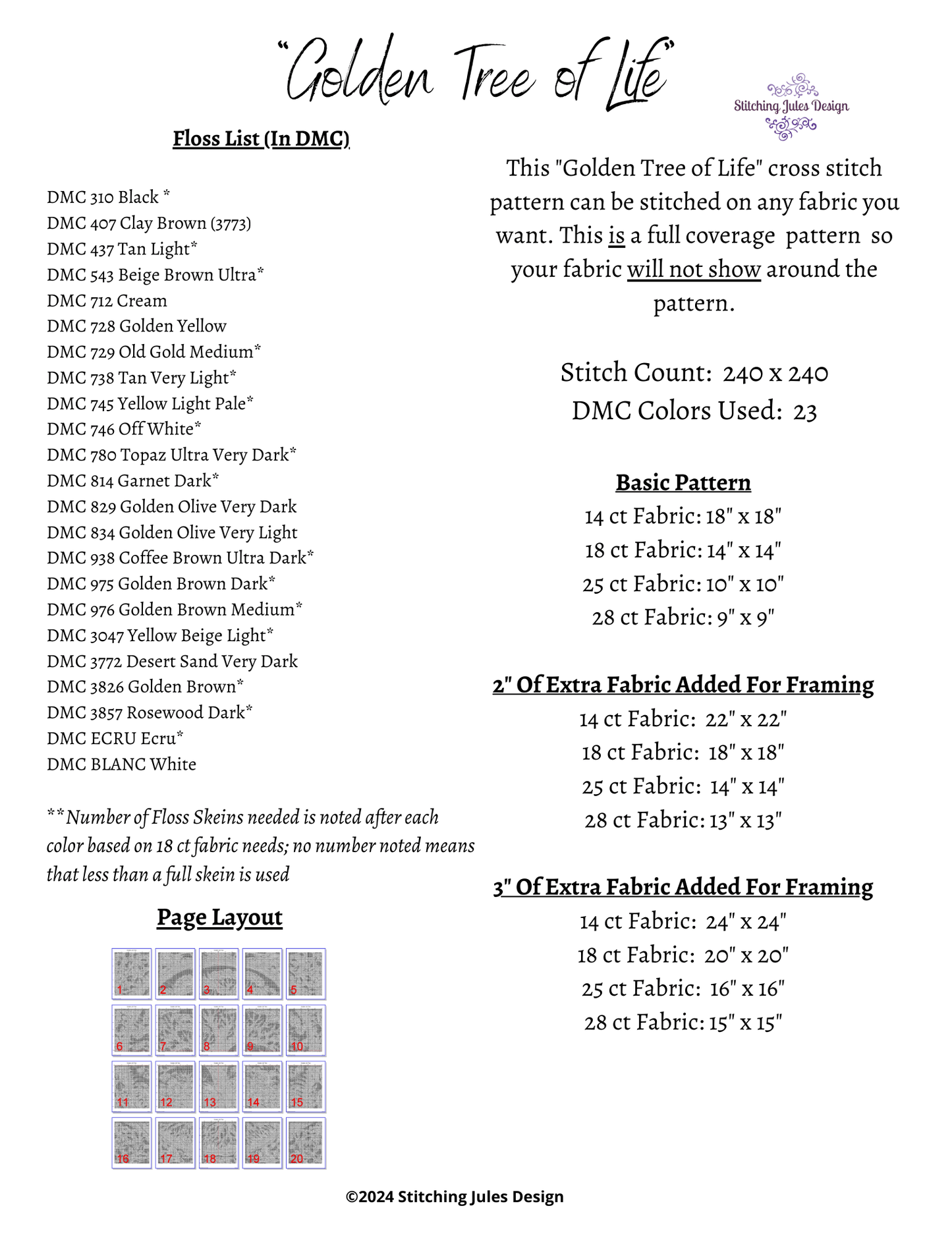 Stitching Jules Design Cross Stitch Pattern Golden Tree Of Life Counted Cross Stitch Pattern | Yggdrasil World Tree | Full Coverage | Instant Download PDF