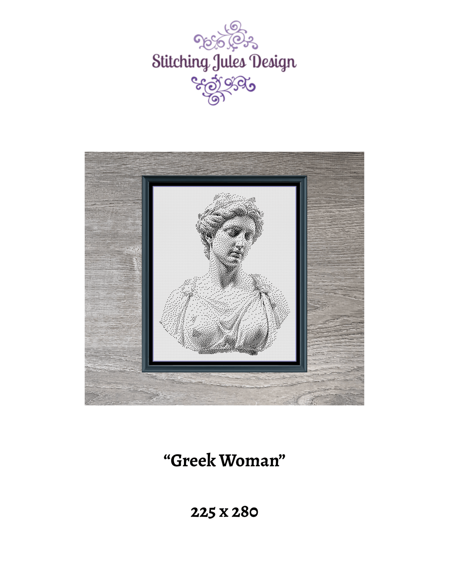 Stitching Jules Design Cross Stitch Pattern Greek Statue Woman Athena Monochrome Counted Cross-Stitch Pattern (Digital Download)