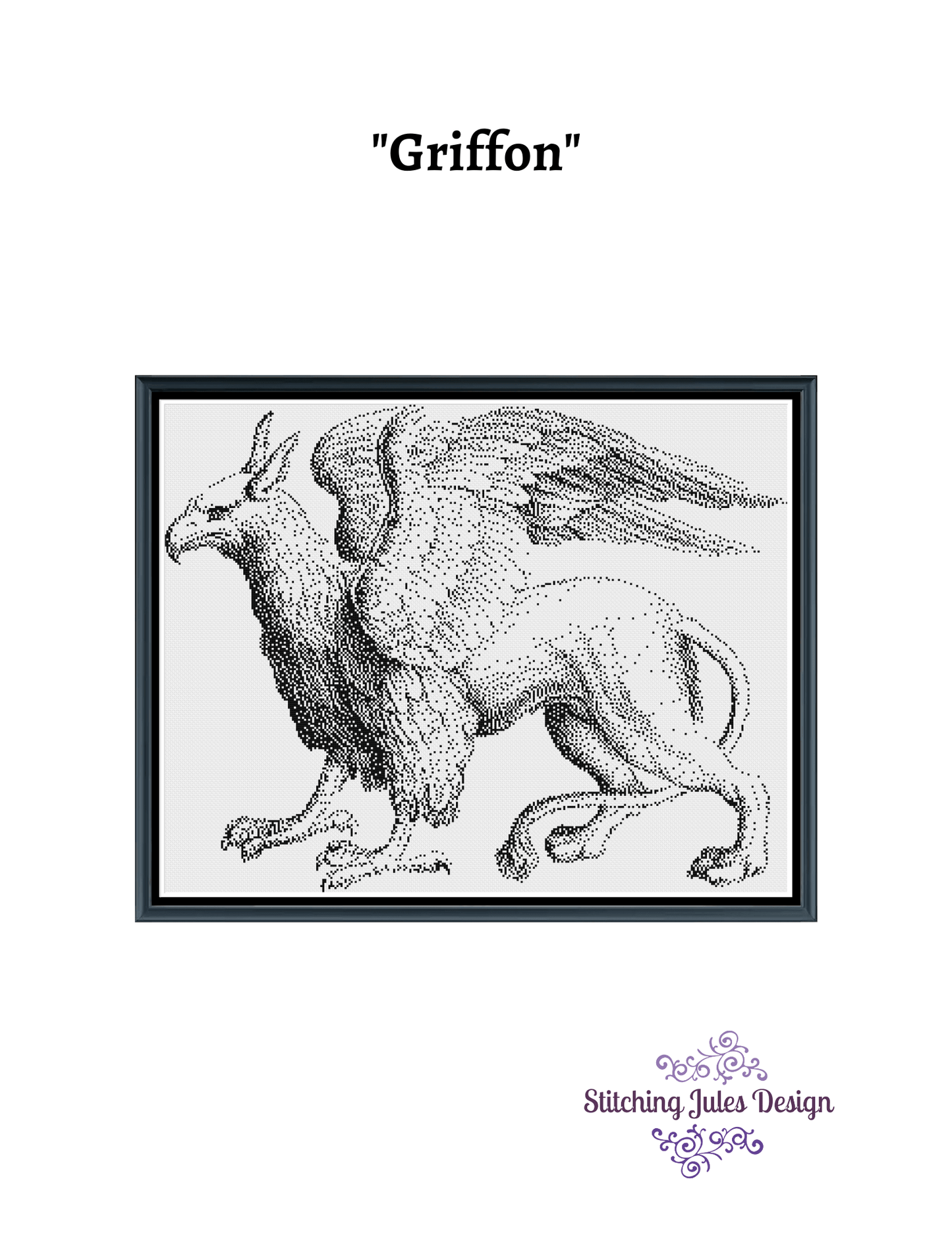 Stitching Jules Design Cross Stitch Pattern Griffon Mythology Fantastical Creature Lion Monochrome Cross Stitch Embroidery Needlepoint Pattern PDF Download