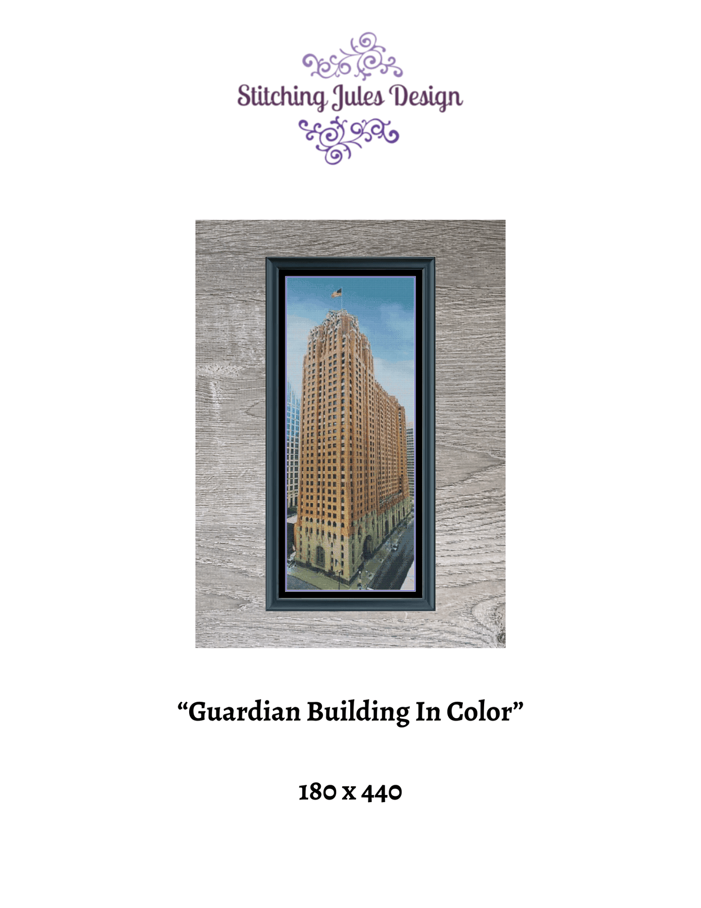 Stitching Jules Design Cross Stitch Pattern Guardian Building Detroit Architecture Full Coverage Large Counted Cross-Stitch Pattern (Digital Download)