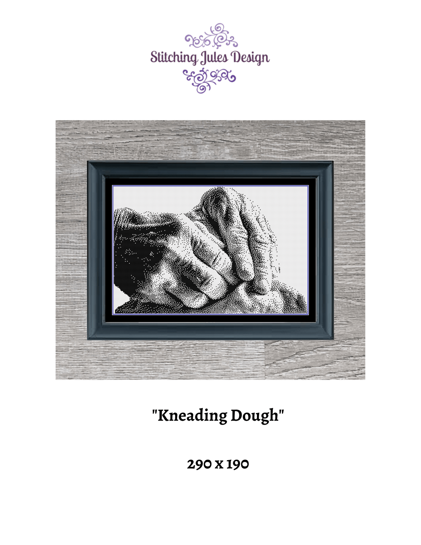 Stitching Jules Design Cross Stitch Pattern Hands Kneading Dough Monochrome Blackwork Cross-Stitch Pattern Instant PDF Download