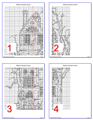 Stitching Jules Design Cross Stitch Pattern Haunted Spooky Halloween House Medium Monochrome Counted Cross-Stitch Pattern | Instant Download PDF