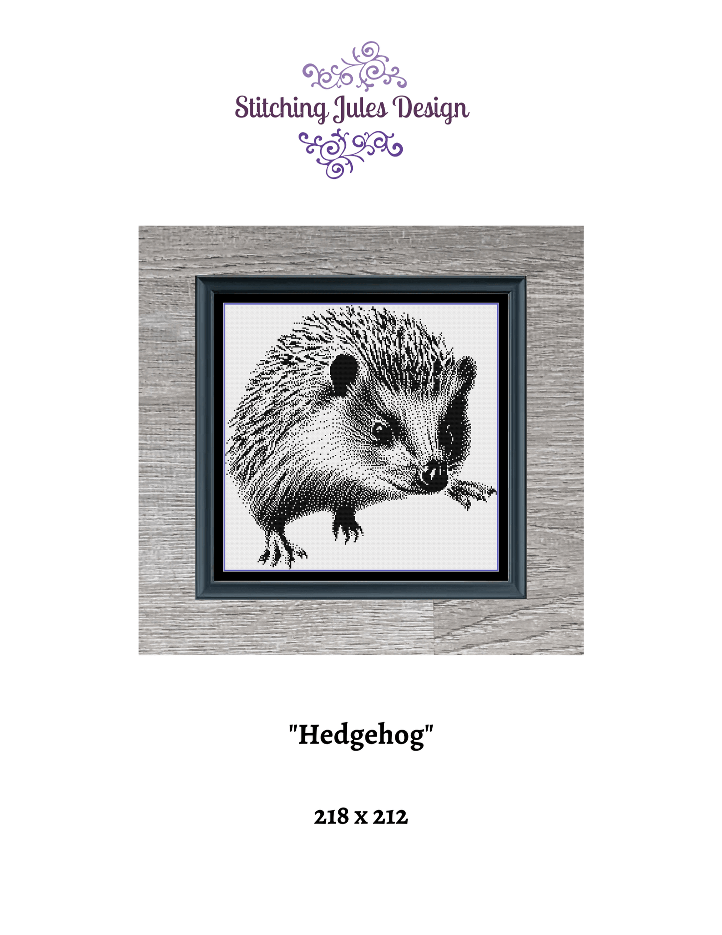 Stitching Jules Design Cross Stitch Pattern Hedgehog Animal Counted Cross Stitch Pattern | Animal Cross Stitch Pattern | Monochrome Blackwork | Instant Download PDF