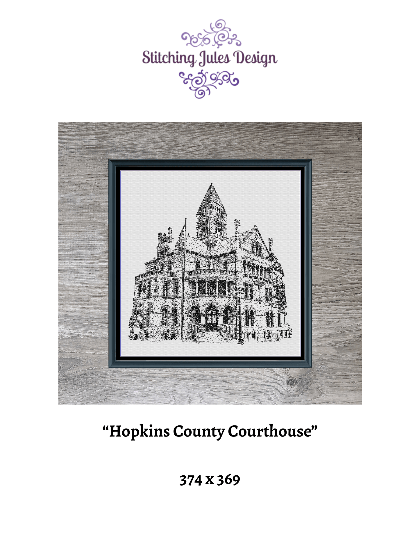 Stitching Jules Design Cross Stitch Pattern Hopkins County Courthouse Building Architecture Monochrome Counted Cross-Stitch Pattern (Digital Download)