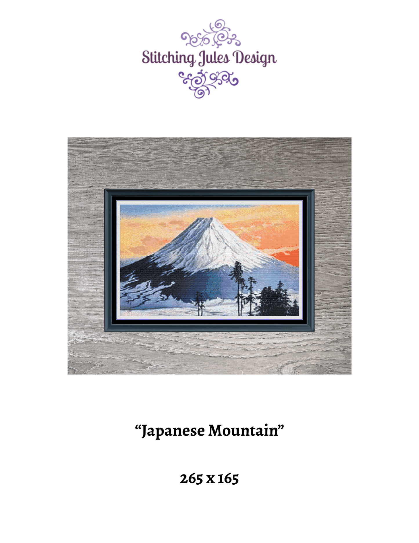 Stitching Jules Design Cross Stitch Pattern Japanese Mountain Peak Mt Fuji Asian Full Coverage Counted Cross-Stitch Pattern (Digital Download)