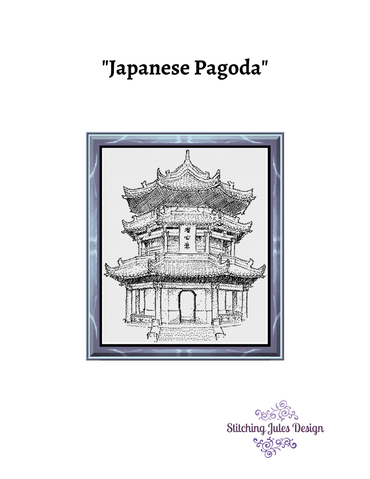 Stitching Jules Design Cross Stitch Pattern Japanese Pagoda Monochrome Cross Stitch Pattern