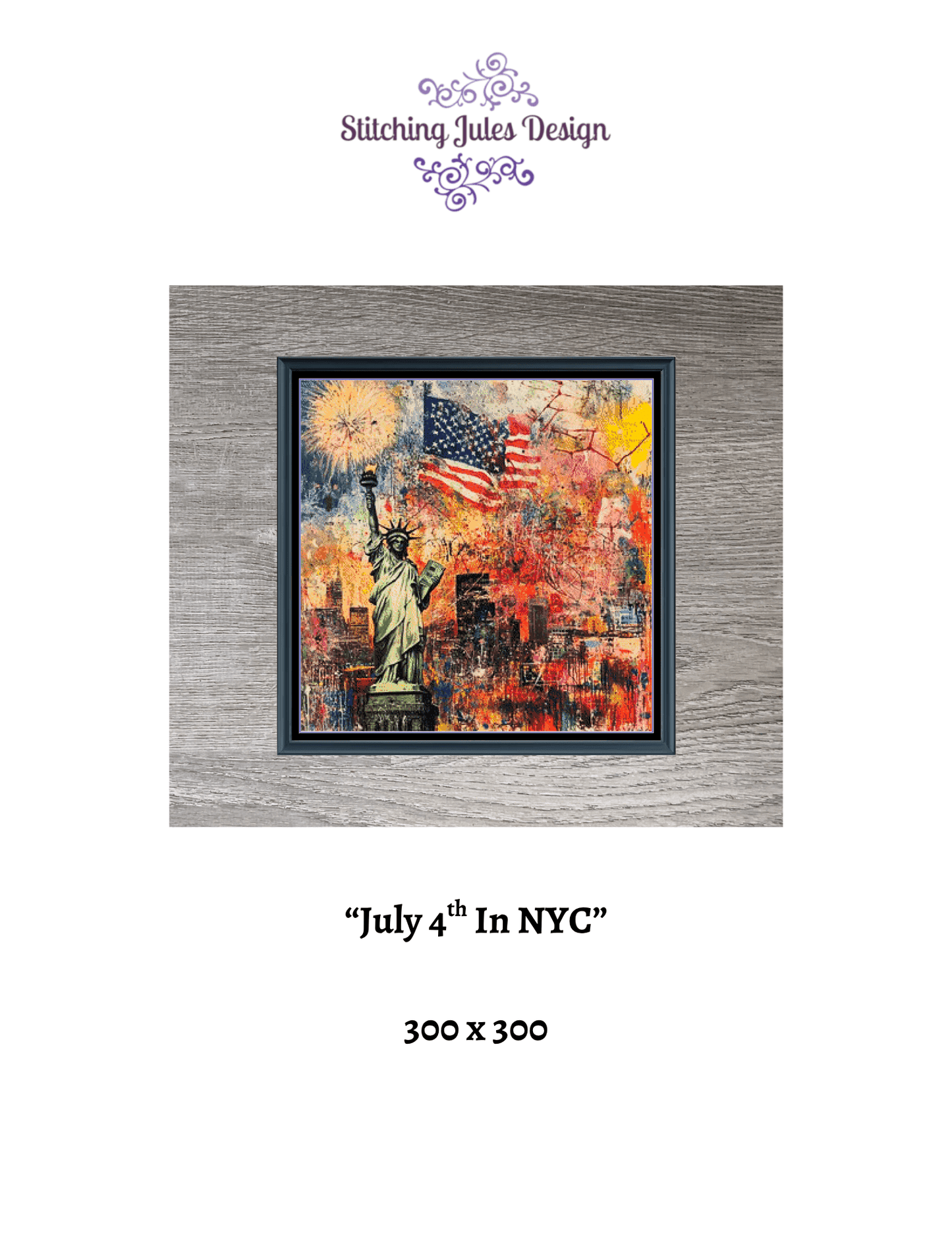 Stitching Jules Design Cross Stitch Pattern July 4th New York City Painting Artistic Americana Full Coverage Counted Cross Stitch Pattern Digital Download