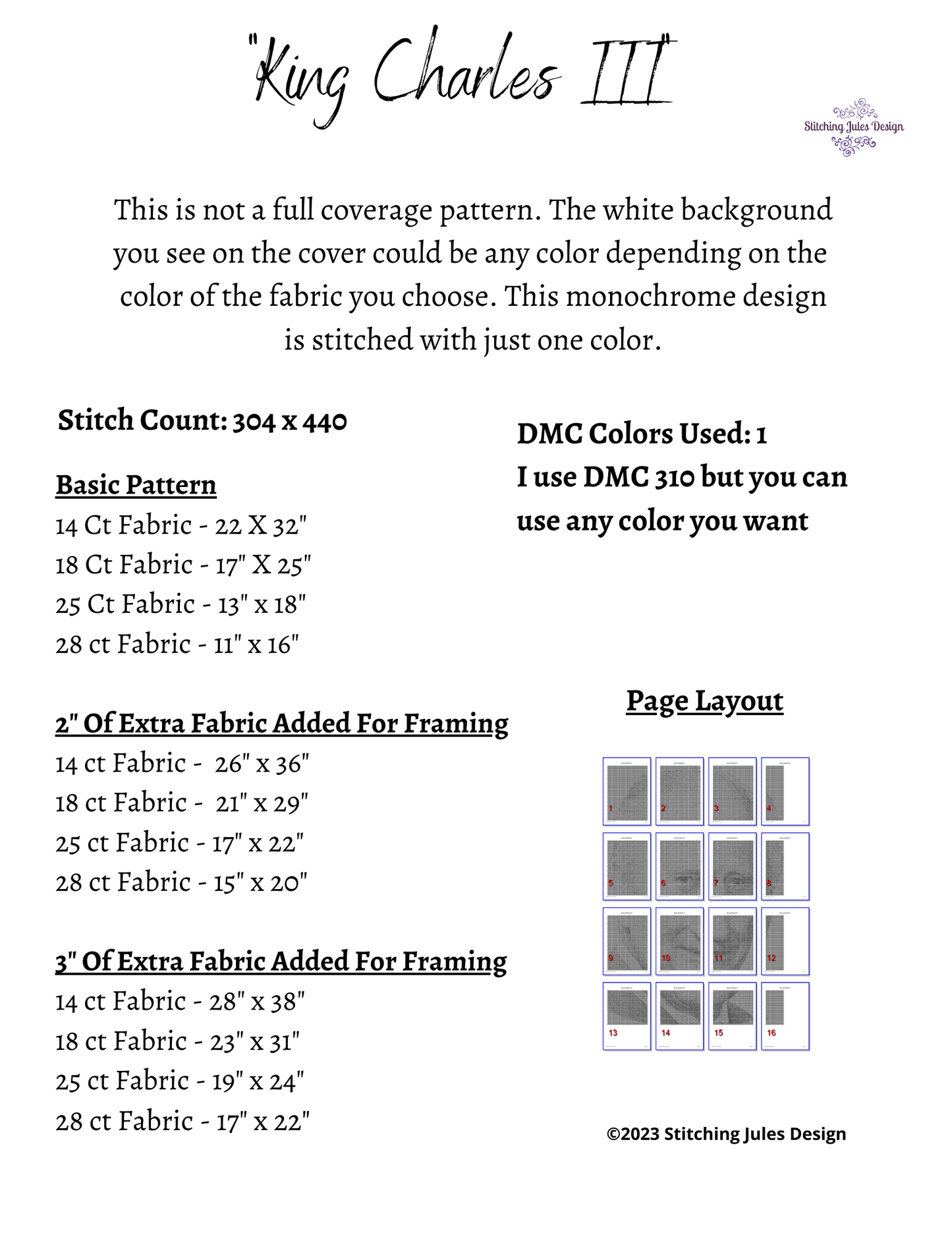 Stitching Jules Design Cross Stitch Pattern King Charles III Cross Stitch Pattern | Royalty Cross Stitch Pattern | Blackwork | Instant PDF Download And Physical Pattern Options