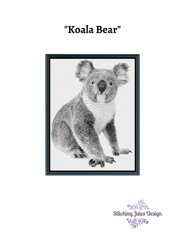 Stitching Jules Design Cross Stitch Pattern Koala Bear Animal Wildlife Monochrome Cross Stitch Embroidery Needlepoint Pattern PDF Download