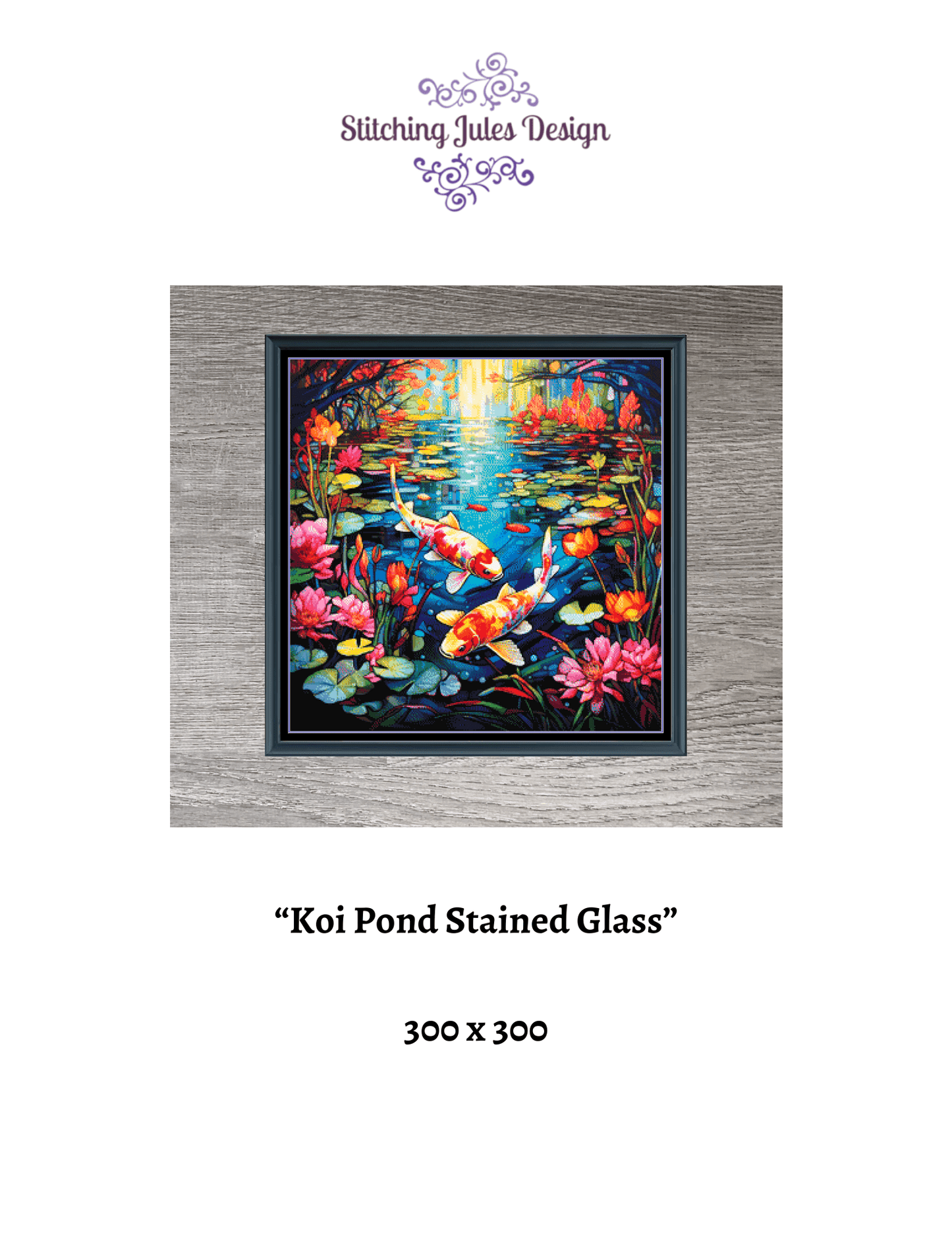 Stitching Jules Design Cross Stitch Pattern Koi Pond Asian Landscape Full Coverage Stained Glass Counted Cross Stitch Digital Download