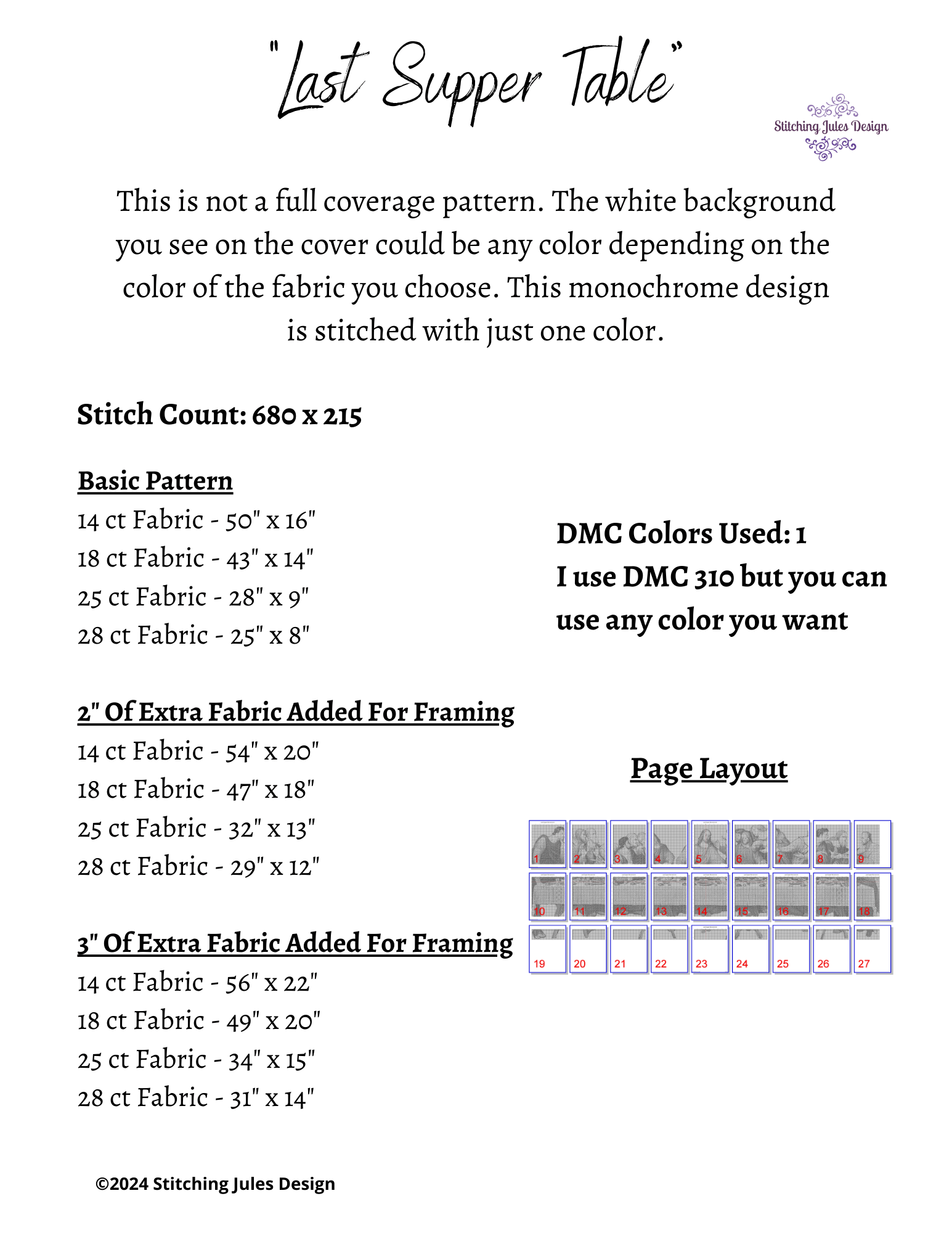 Stitching Jules Design Cross Stitch Pattern Last Supper Table Only Counted Cross Stitch Pattern | Monochrome Blackwork | Instant Download PDF