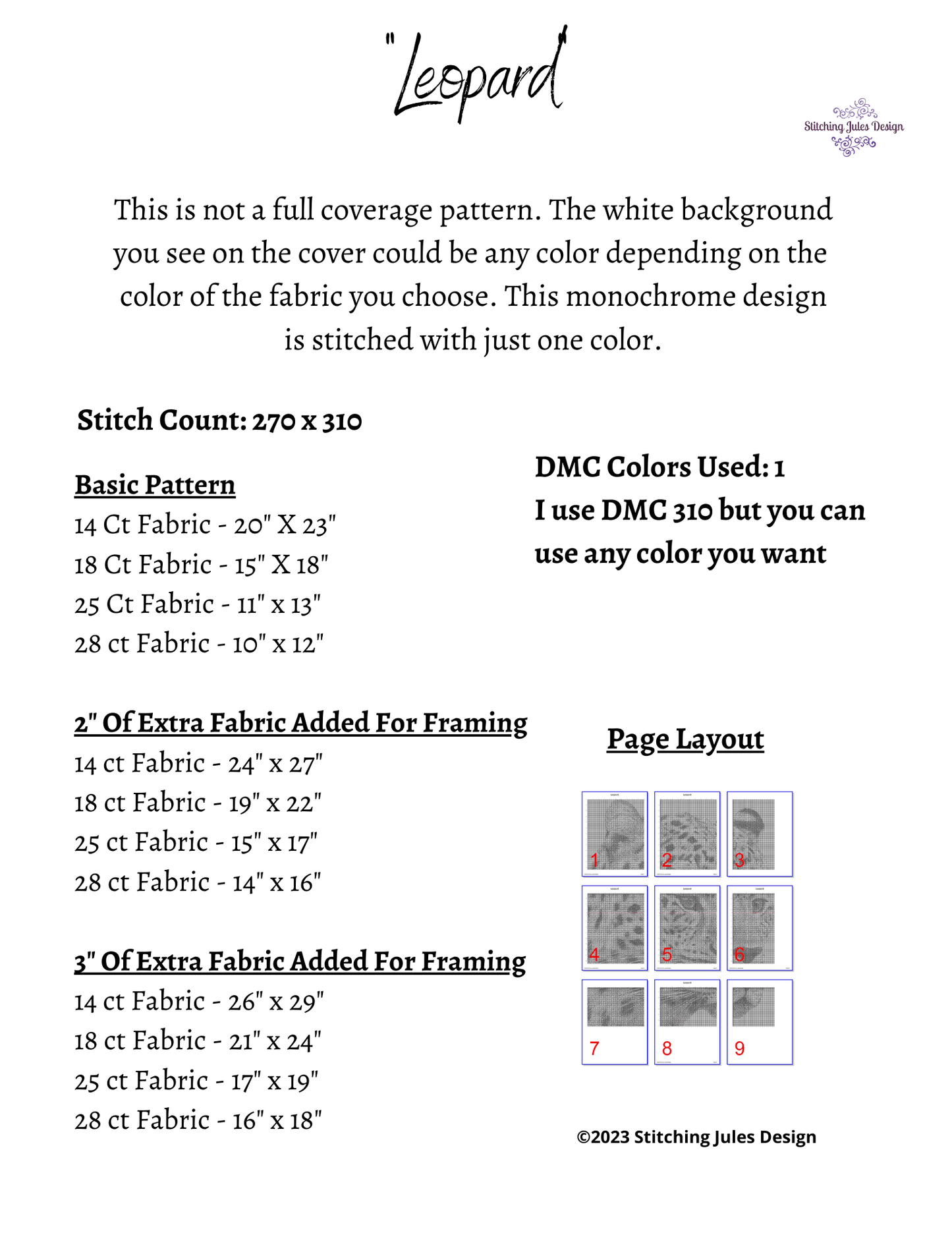 Stitching Jules Design Cross Stitch Pattern Leopard Cross Stitch Pattern | Animal Cross Stitch Pattern | Blackwork | Instant PDF Download