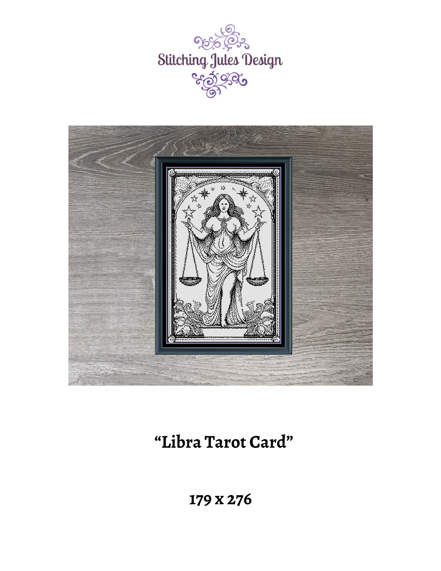 Stitching Jules Design Cross Stitch Pattern Libra Tarot Card Monochrome
