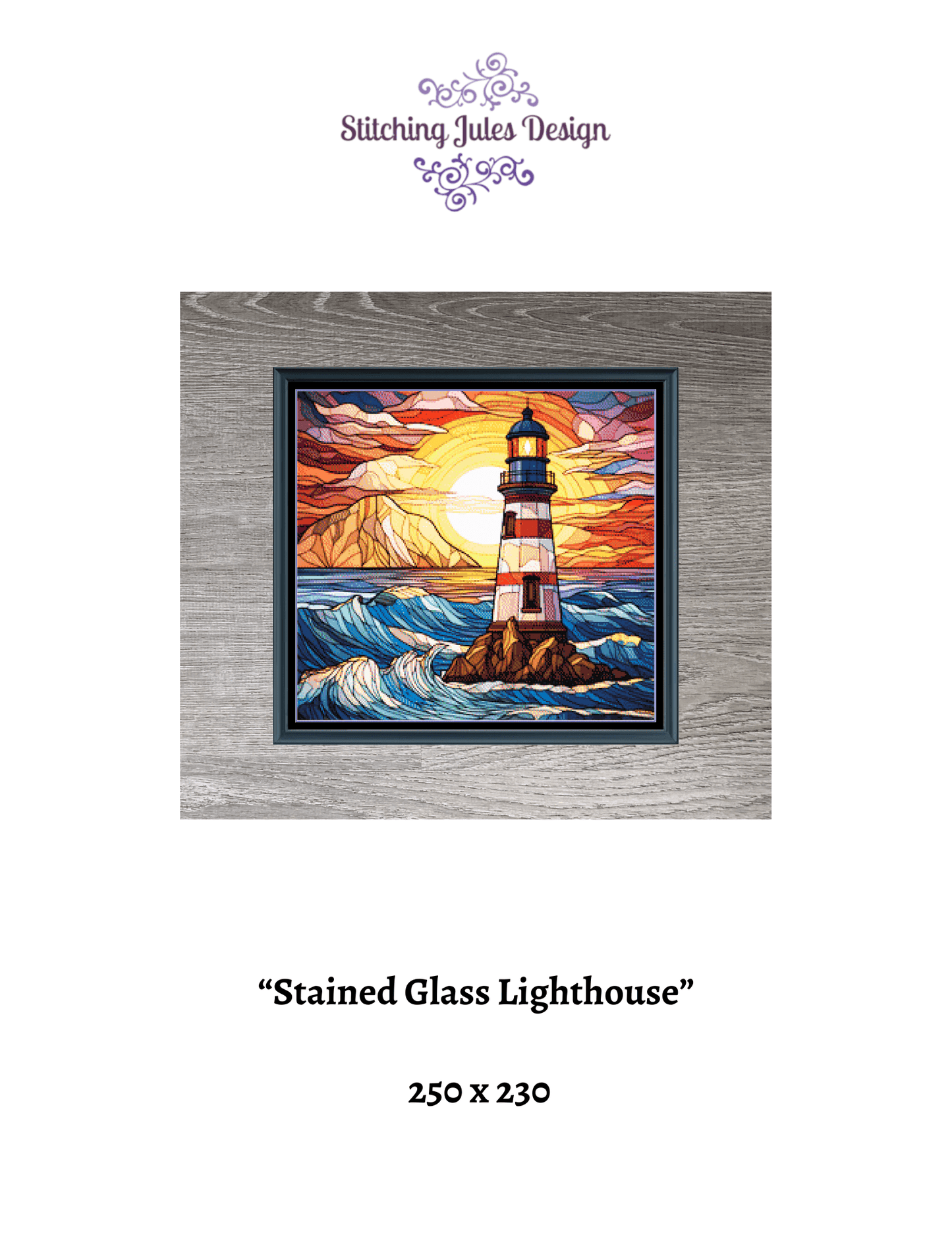 Stitching Jules Design Cross Stitch Pattern Lighthouse Stained Glass Counted Cross Stitch Pattern Digital Download
