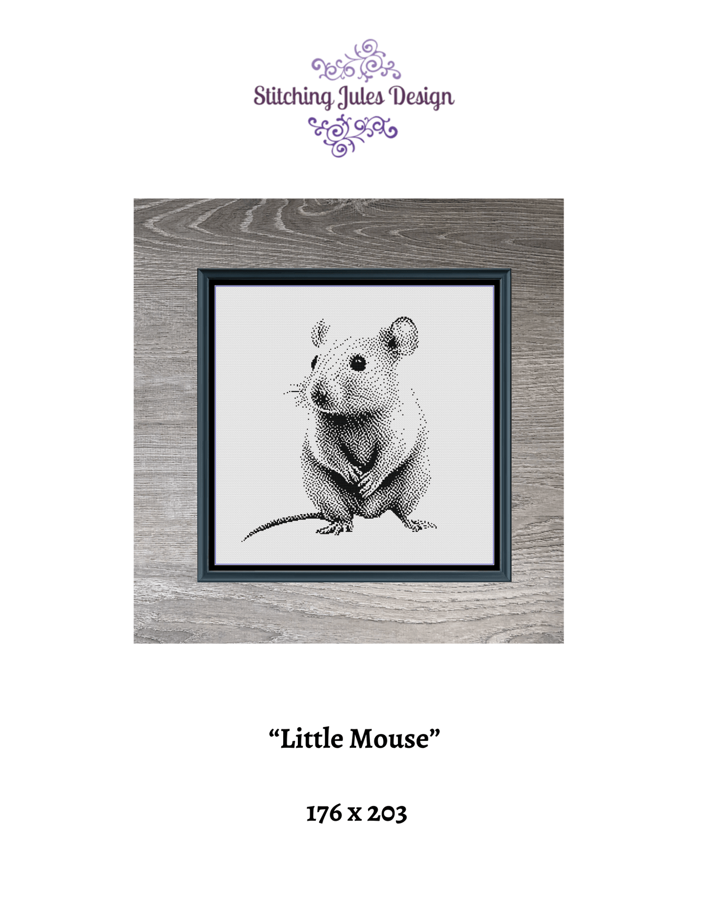Stitching Jules Design Cross Stitch Pattern Little Mouse Cute Animal Monochrome Counted Cross Stitch Pattern Digital Download