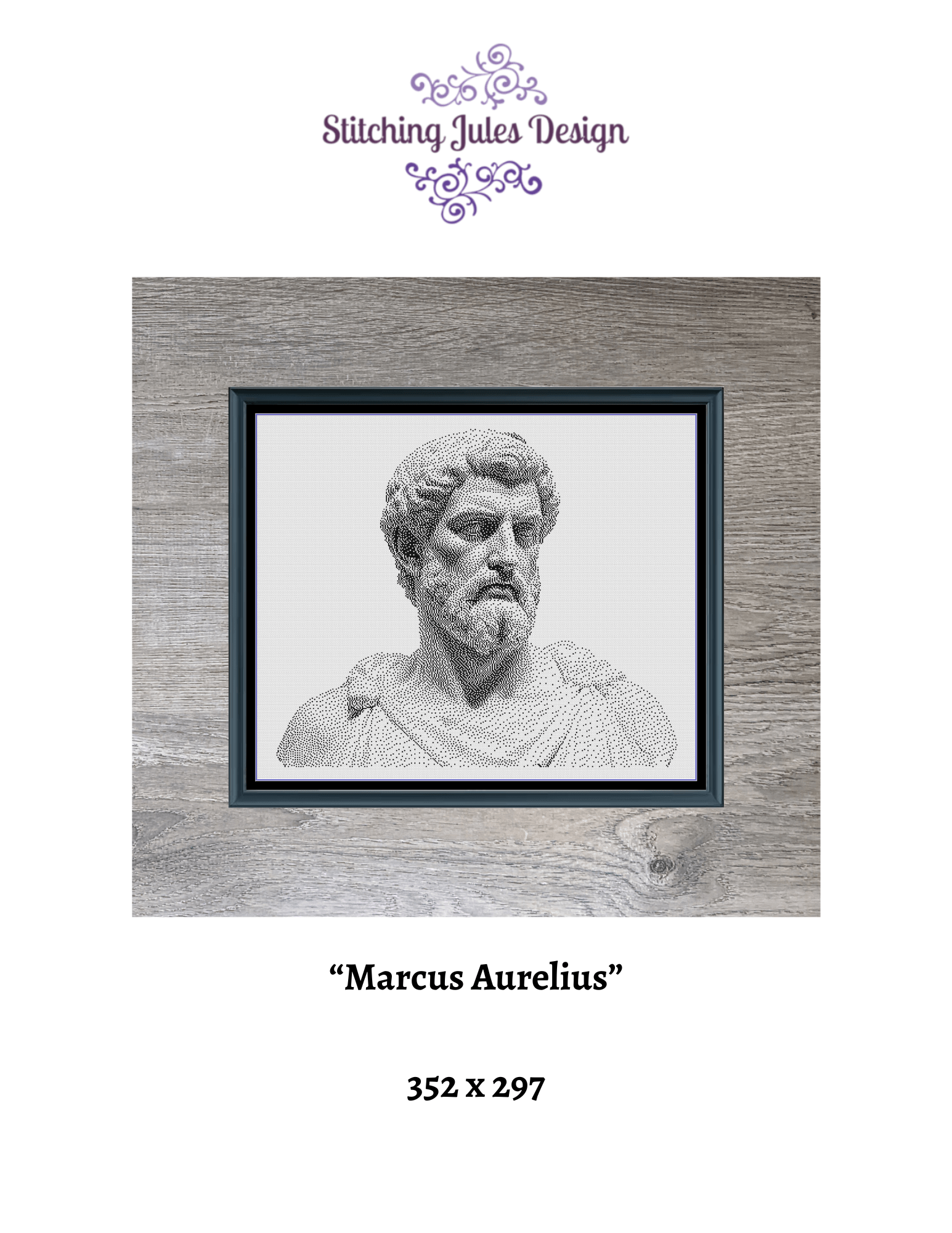 Stitching Jules Design Cross Stitch Pattern Marcus Aurelius Roman Emperor Monochrome Counted Cross-Stitch Pattern (Digital Download)