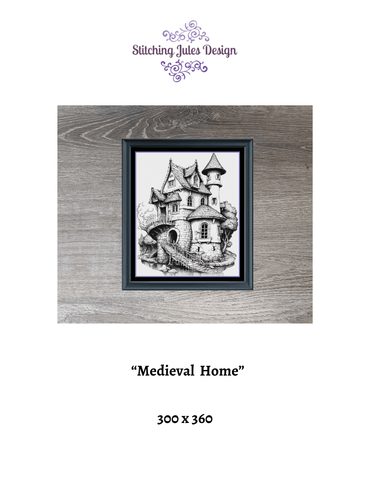 Stitching Jules Design Cross Stitch Pattern Medieval Castle House Counted Cross Stitch Pattern | Monochrome Cross Stitch | Instant Download PDF