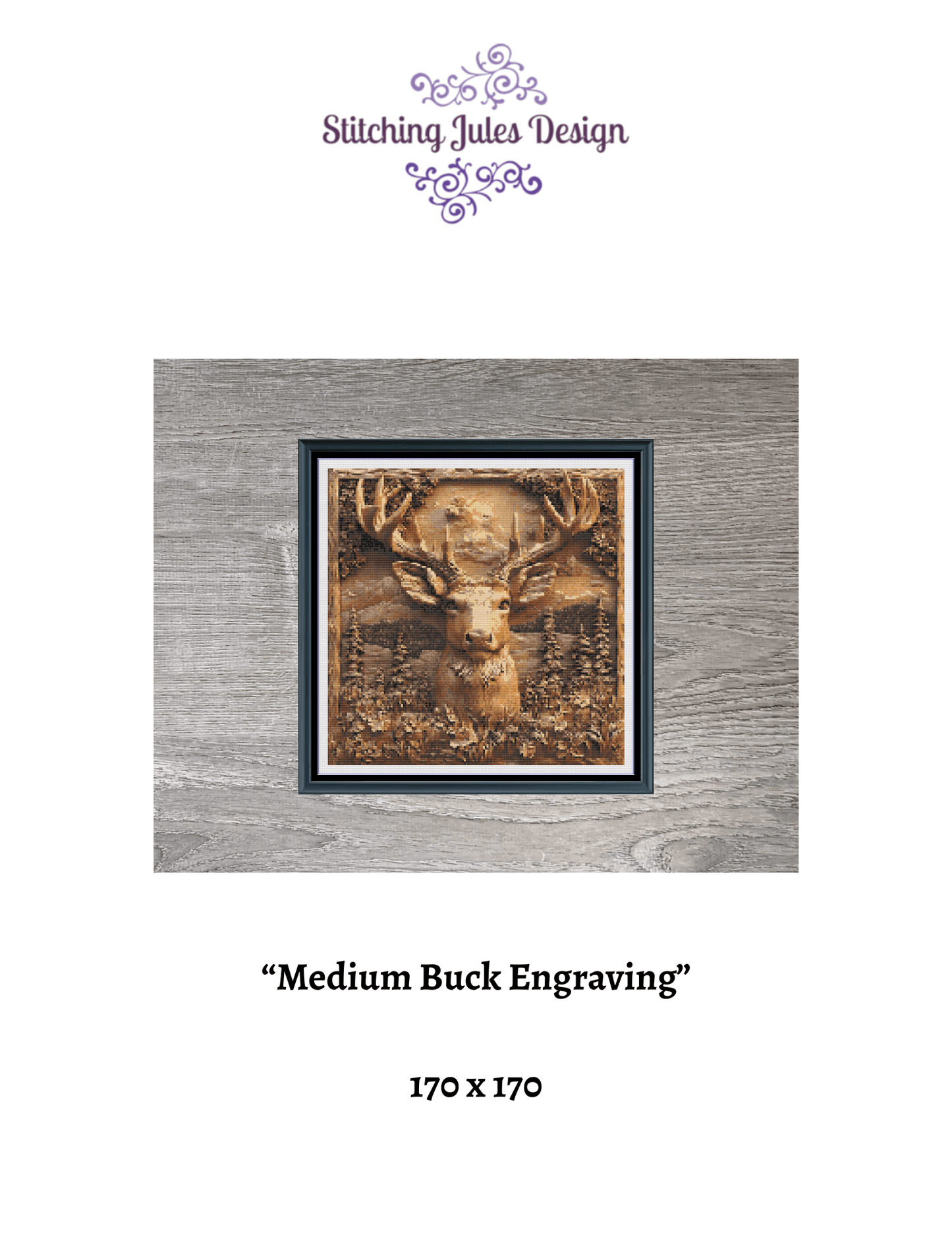 Stitching Jules Design Cross Stitch Pattern Medium Buck Engraving Full Coverage Counted Cross-Stitch Pattern (Digital Download)