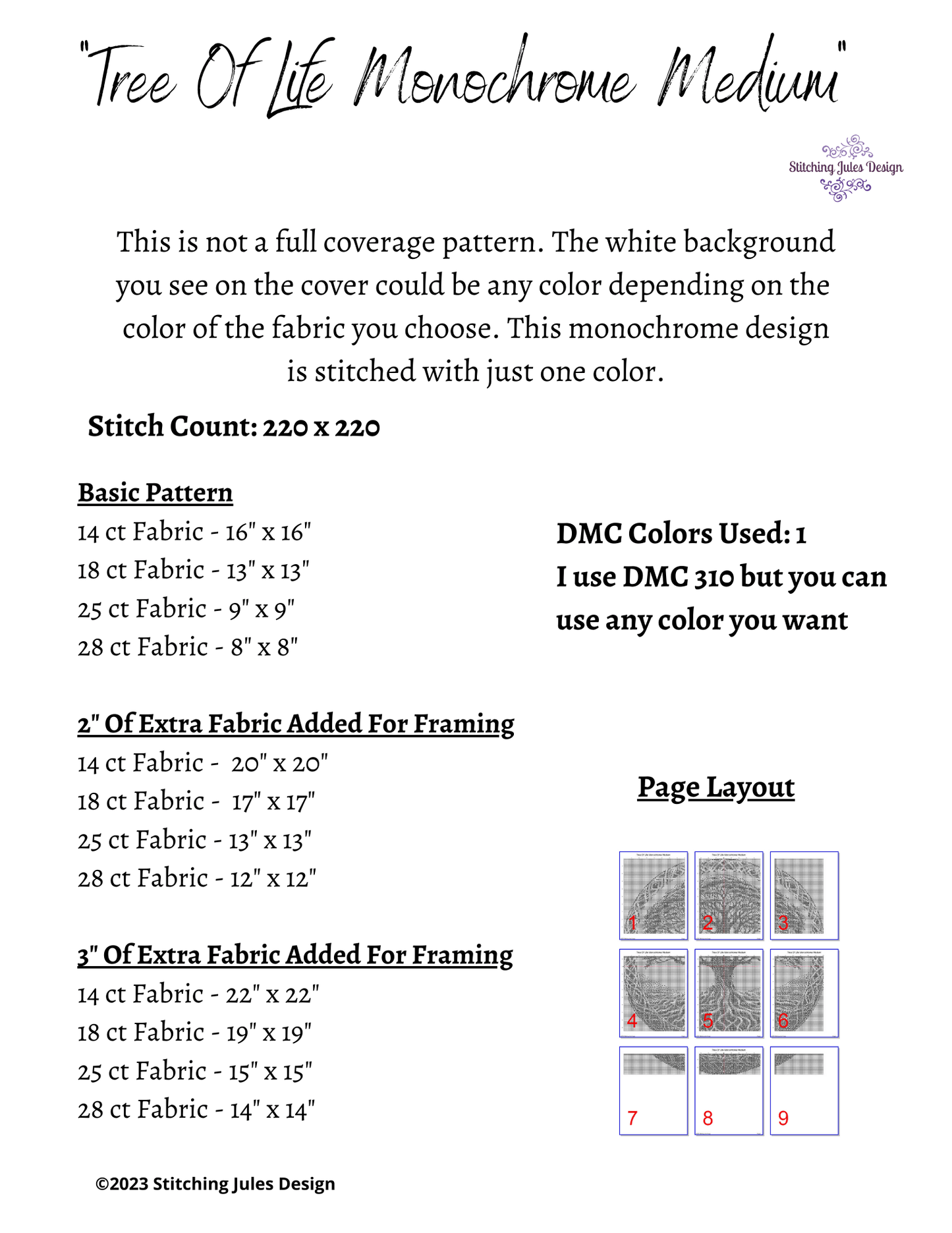 Stitching Jules Design Cross Stitch Pattern Medium Sized Tree Of Life Monochrome Counted Cross Stitch Pattern Instant PDF Download