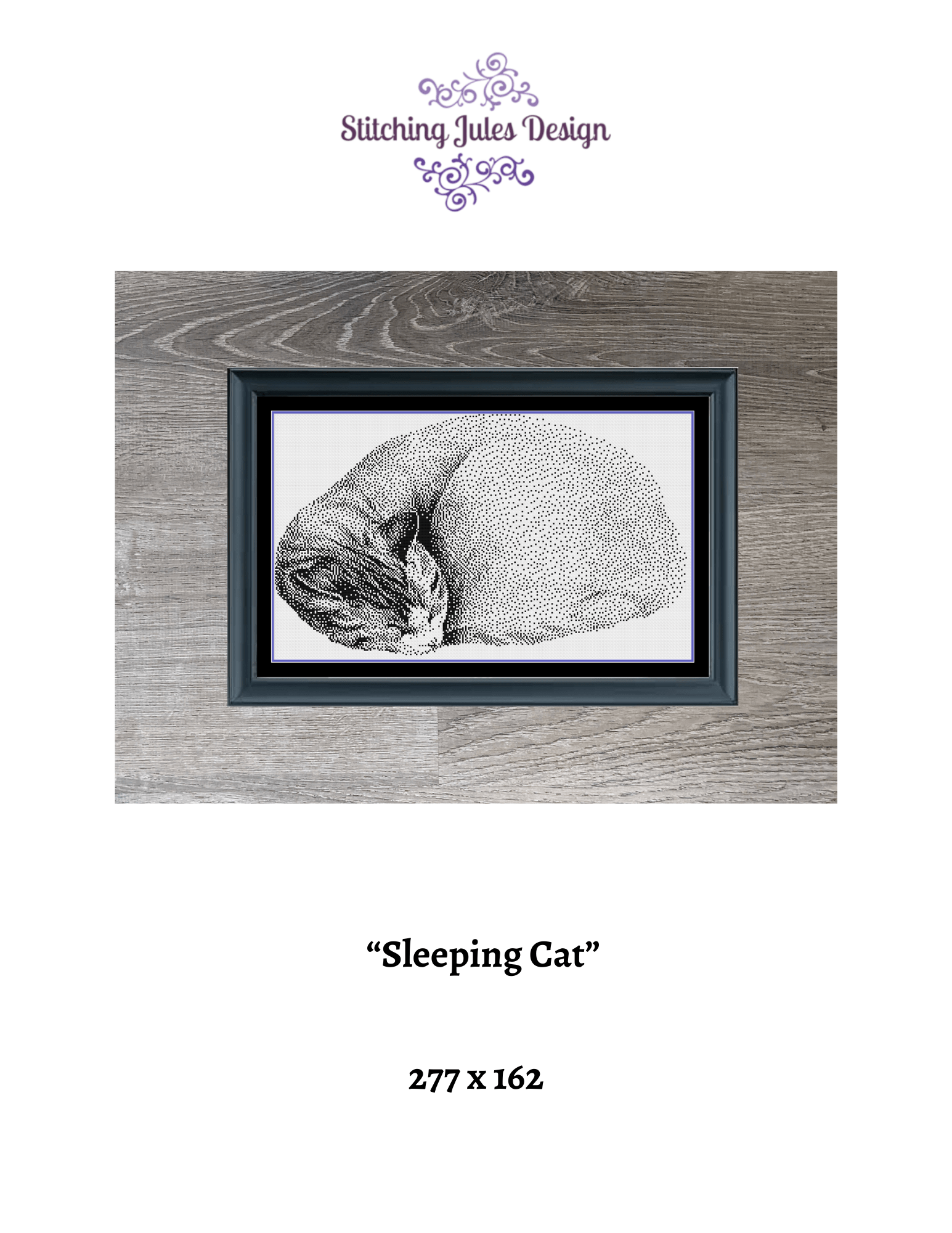 Stitching Jules Design Cross Stitch Pattern Medium Sleeping Cat Counted Cross-Stitch Pattern | Monochrome Cross Stitch | Instant Download PDF