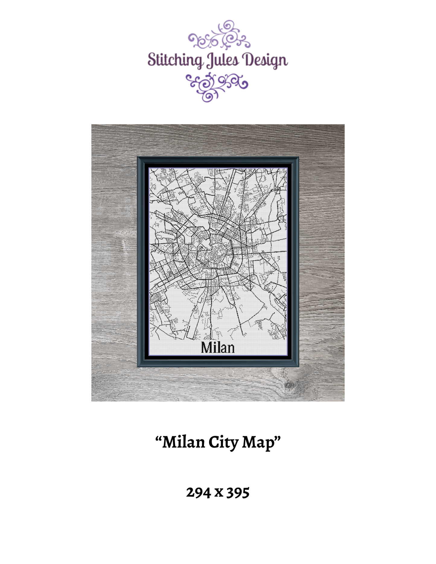 Stitching Jules Design Cross Stitch Pattern Milan Italy City Map Monochrome Counted Cross Stitch Pattern (Digital Download)