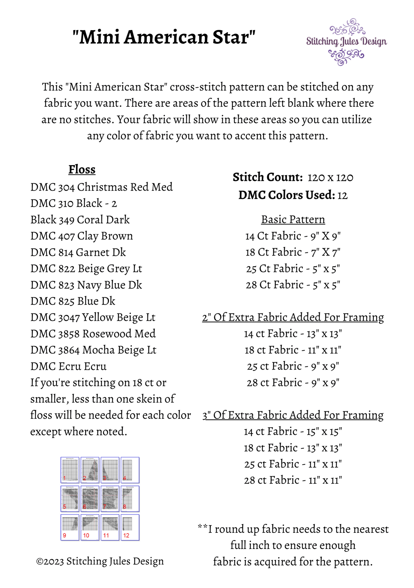 Stitching Jules Design Cross Stitch Pattern Mini American Flag Star Counted Cross-Stitch Pattern Instant PDF Download