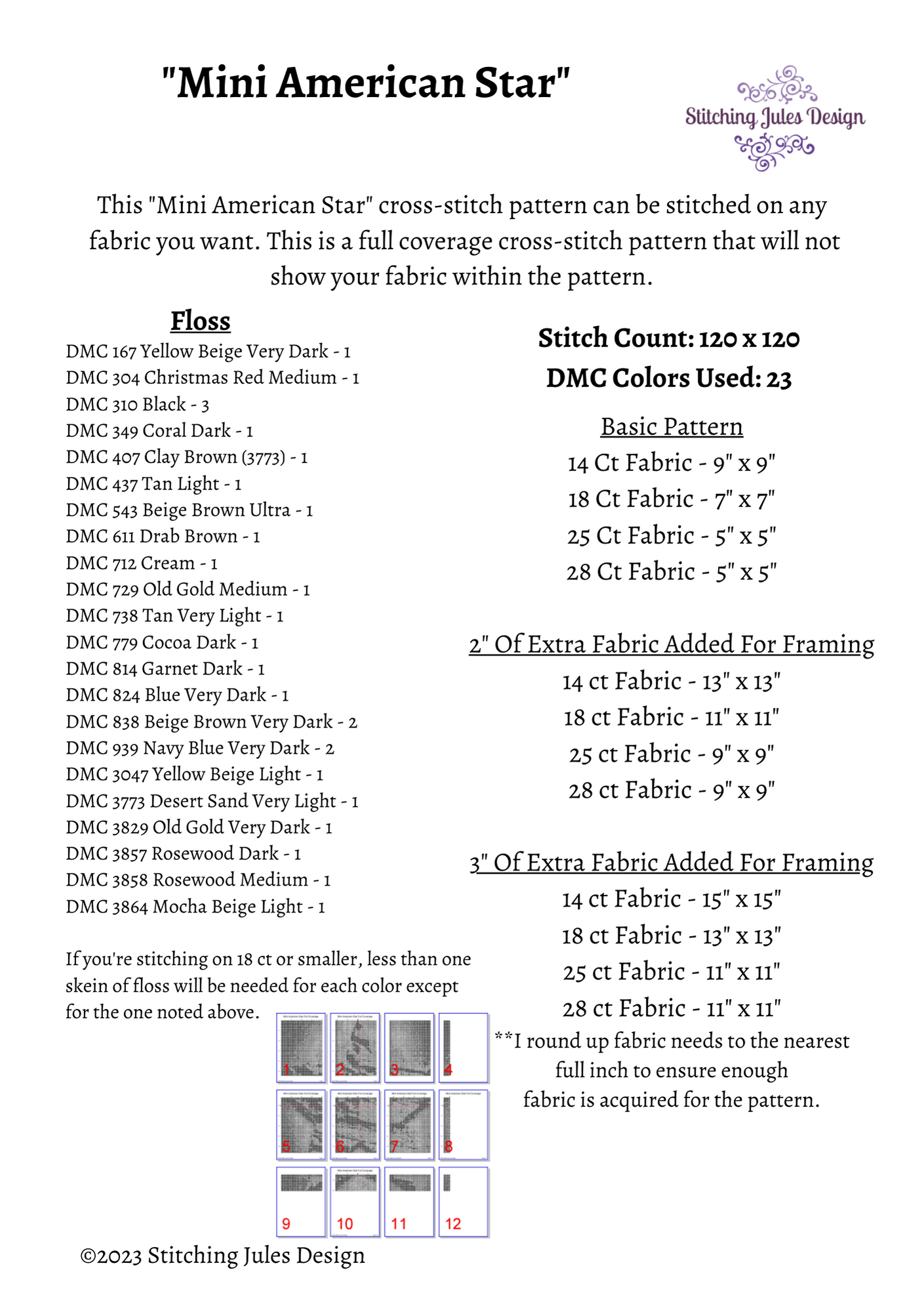 Stitching Jules Design Cross Stitch Pattern Mini American Star Counted Cross Stitch Pattern | Full Coverage | Instant Download PDF