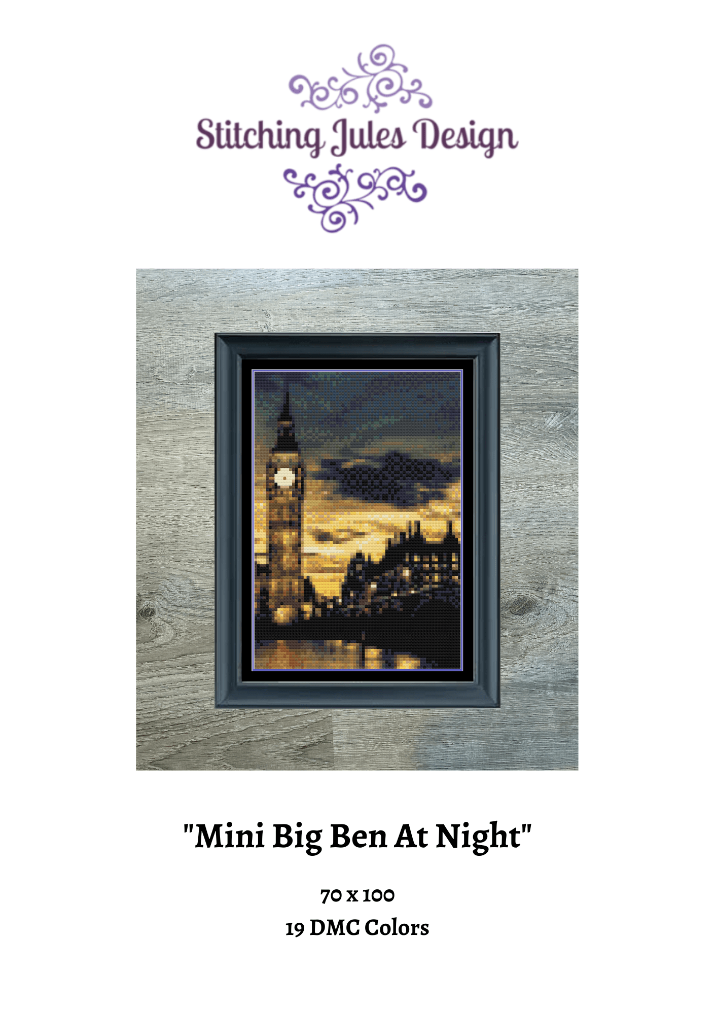 Stitching Jules Design Cross Stitch Pattern Mini Big Ben At Night London Cross-Stitch Pattern Instant PDF Download
