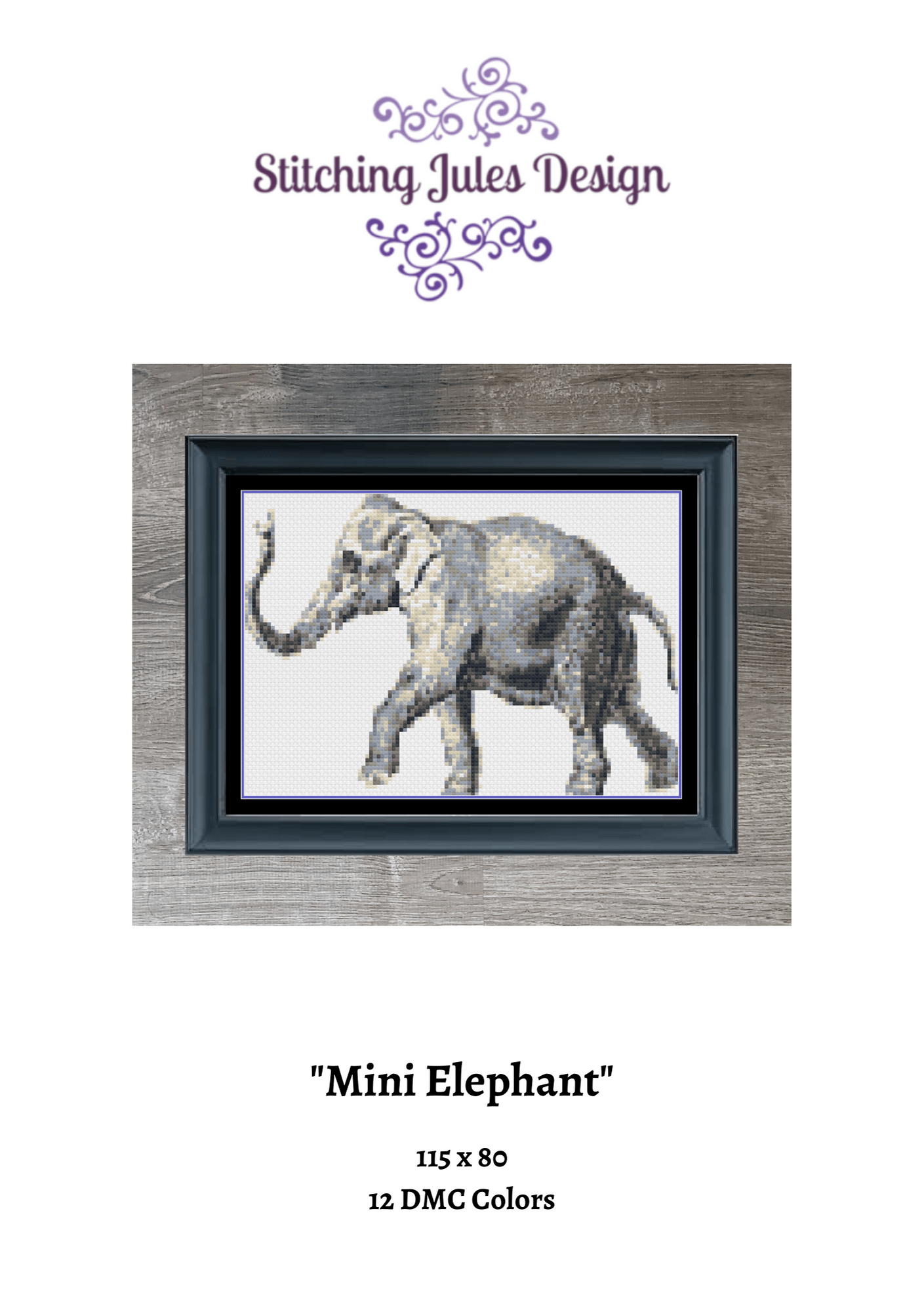 Stitching Jules Design Cross Stitch Pattern Mini Elephant Animal Cross Stitch Pattern Instant PDF Download