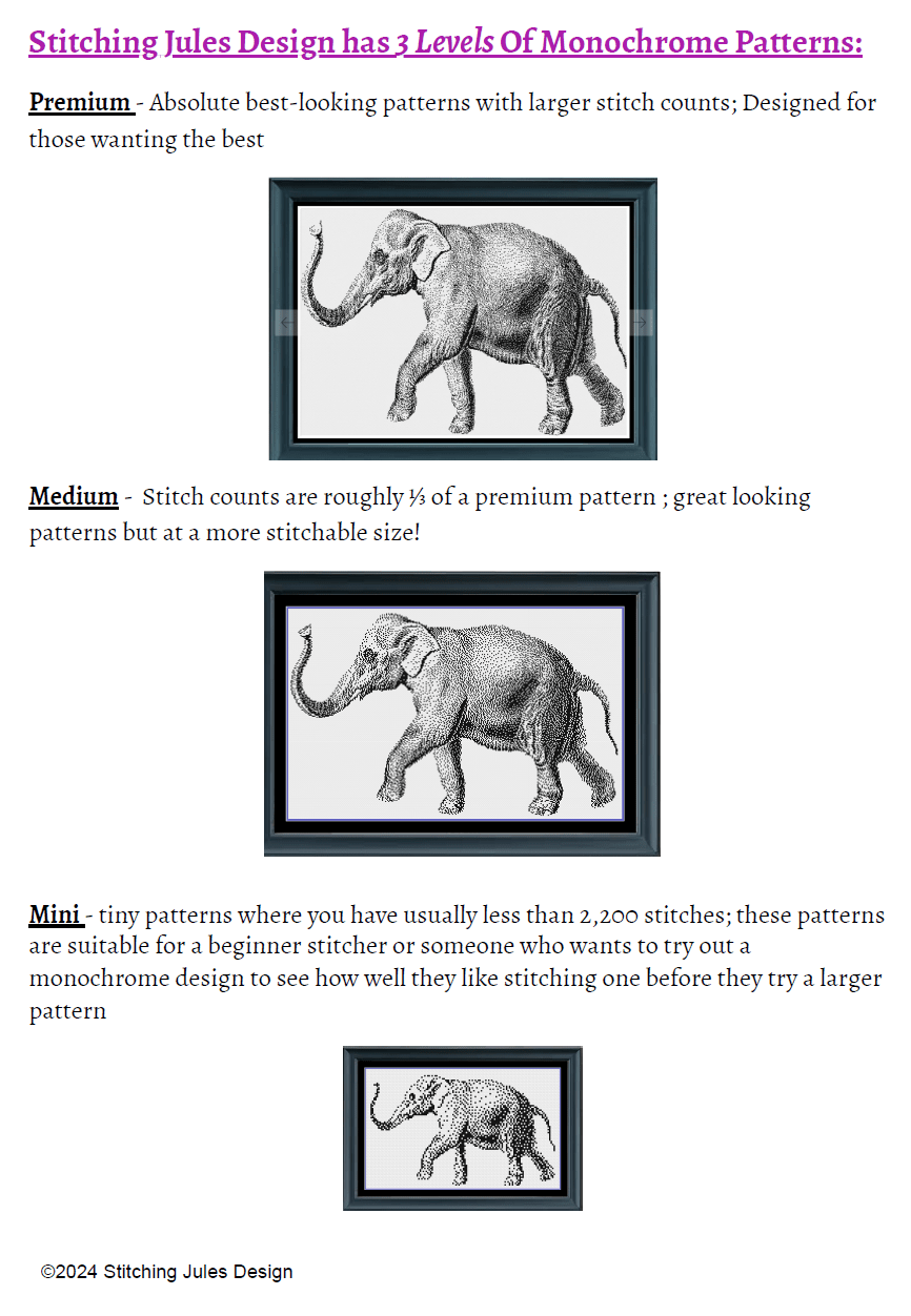 Stitching Jules Design Cross Stitch Pattern Mini Elephant Monochrome Counted Cross-Stitch Pattern | Instant Download PDF