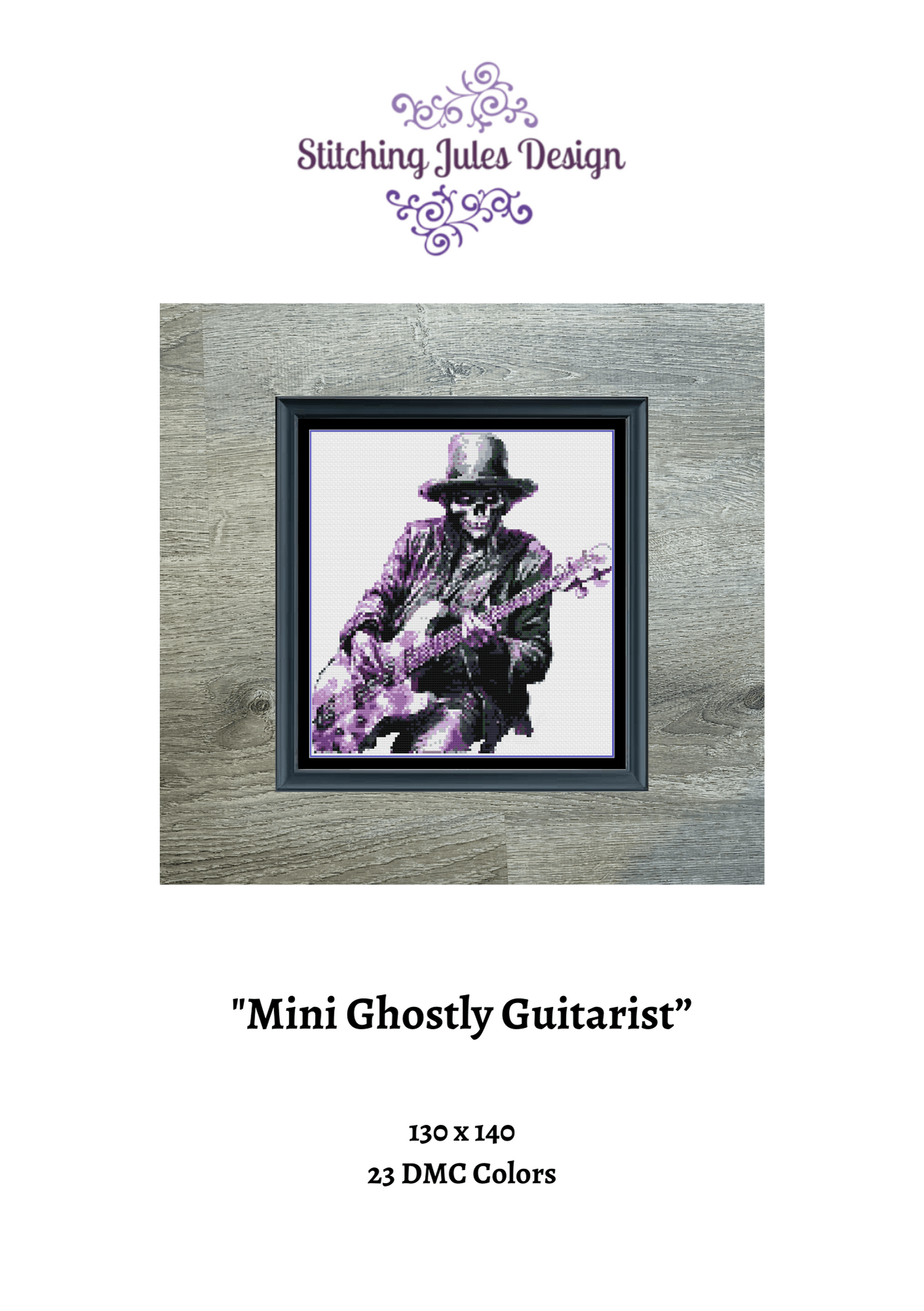 Stitching Jules Design Cross Stitch Pattern Mini Ghostly Guitarist Counted Cross Stitch Pattern | Halloween | Music | Instant Download PDF