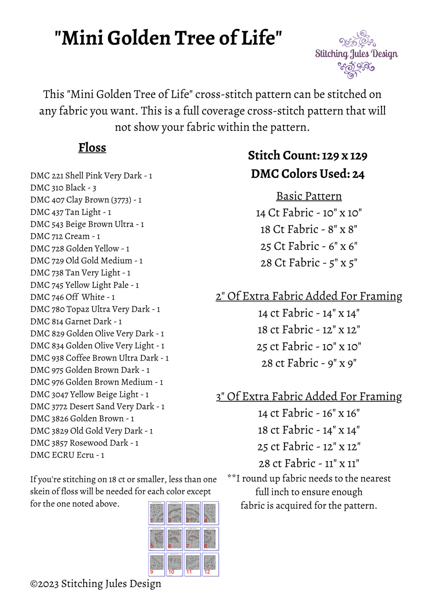 Stitching Jules Design Cross Stitch Pattern Mini Golden Tree of Life Counted Cross Stitch | Norse Mythology | Instant Download PDF