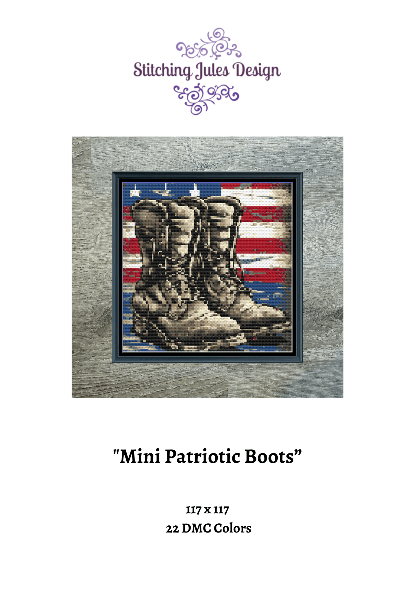 Stitching Jules Design Cross Stitch Pattern Mini Patriotic Boots