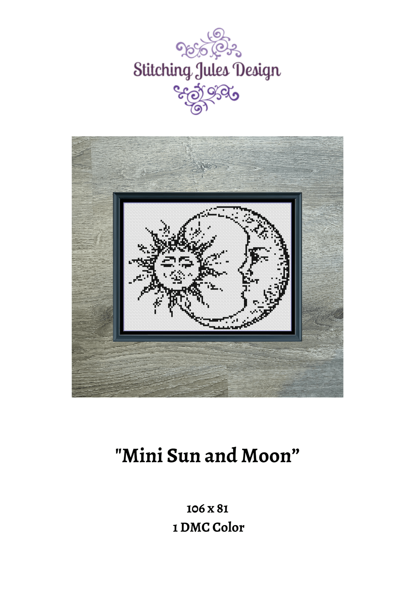 Stitching Jules Design Cross Stitch Pattern Mini Sun and Moon Monochrome