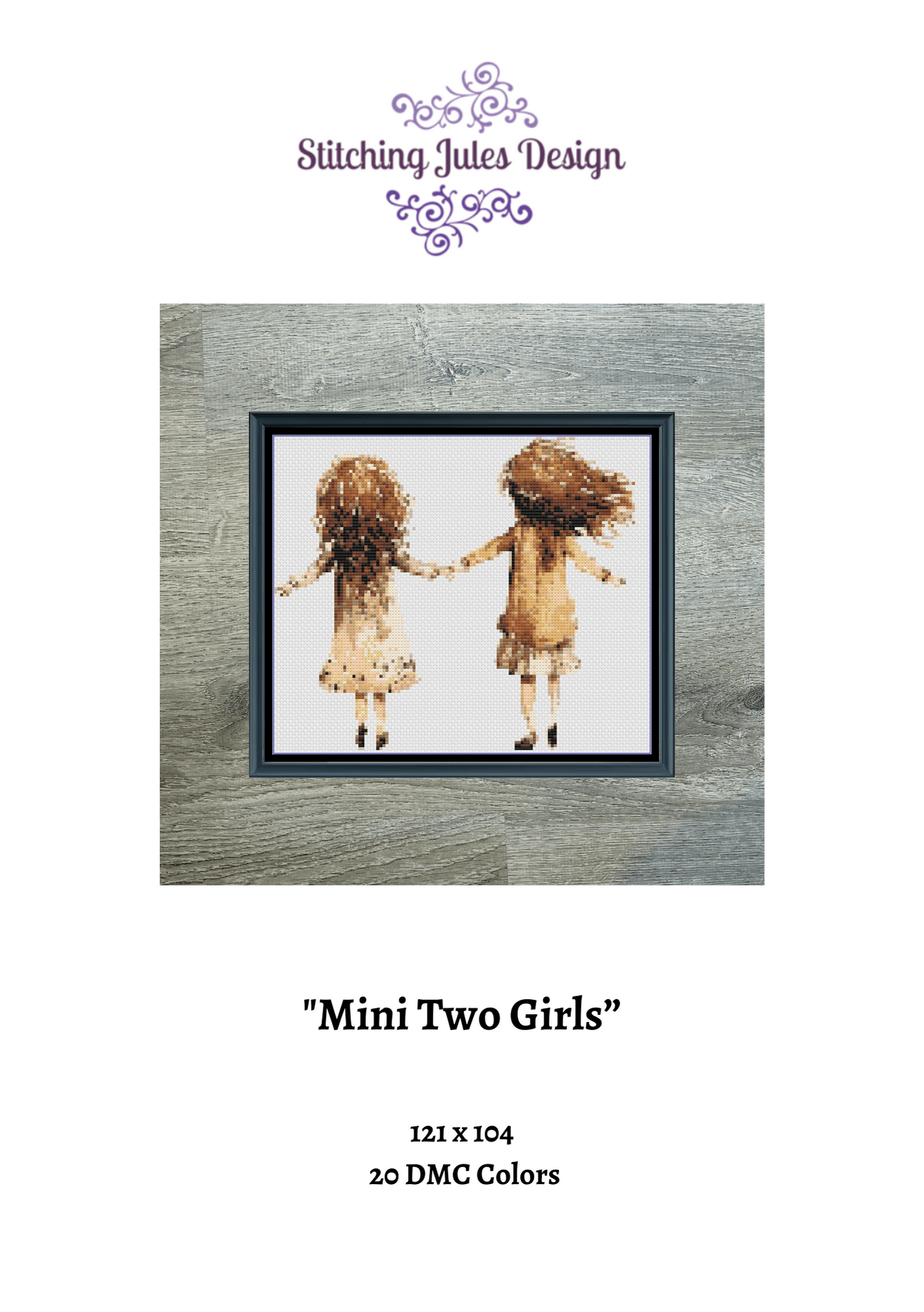 Stitching Jules Design Cross Stitch Pattern Mini Two Girls Sisters Counted Cross-Stitch Pattern | Instant Download PDF