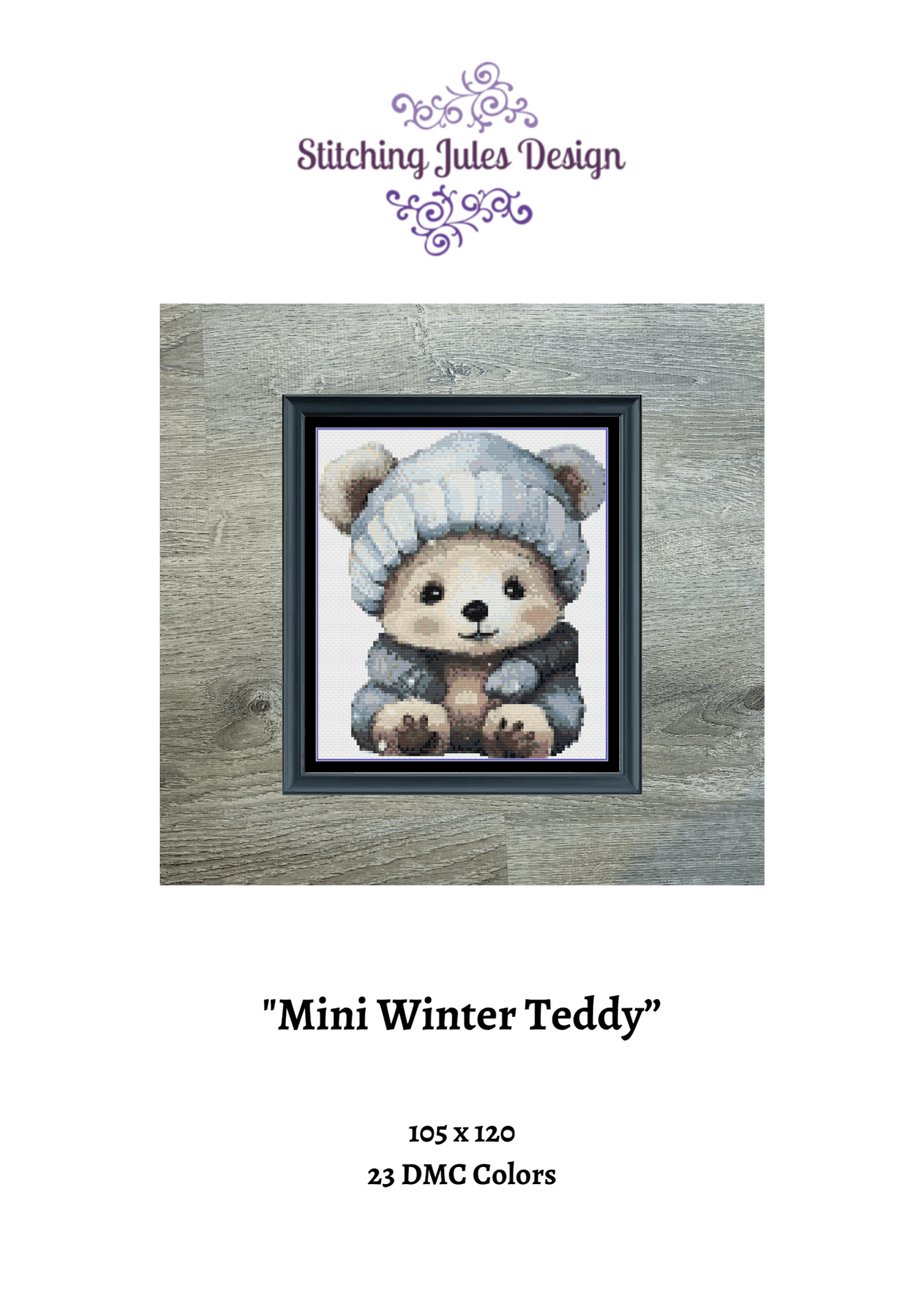 Stitching Jules Design Cross Stitch Pattern Mini Winter Teddy Bear Counted Cross Stitch Pattern | Instant Download PDF