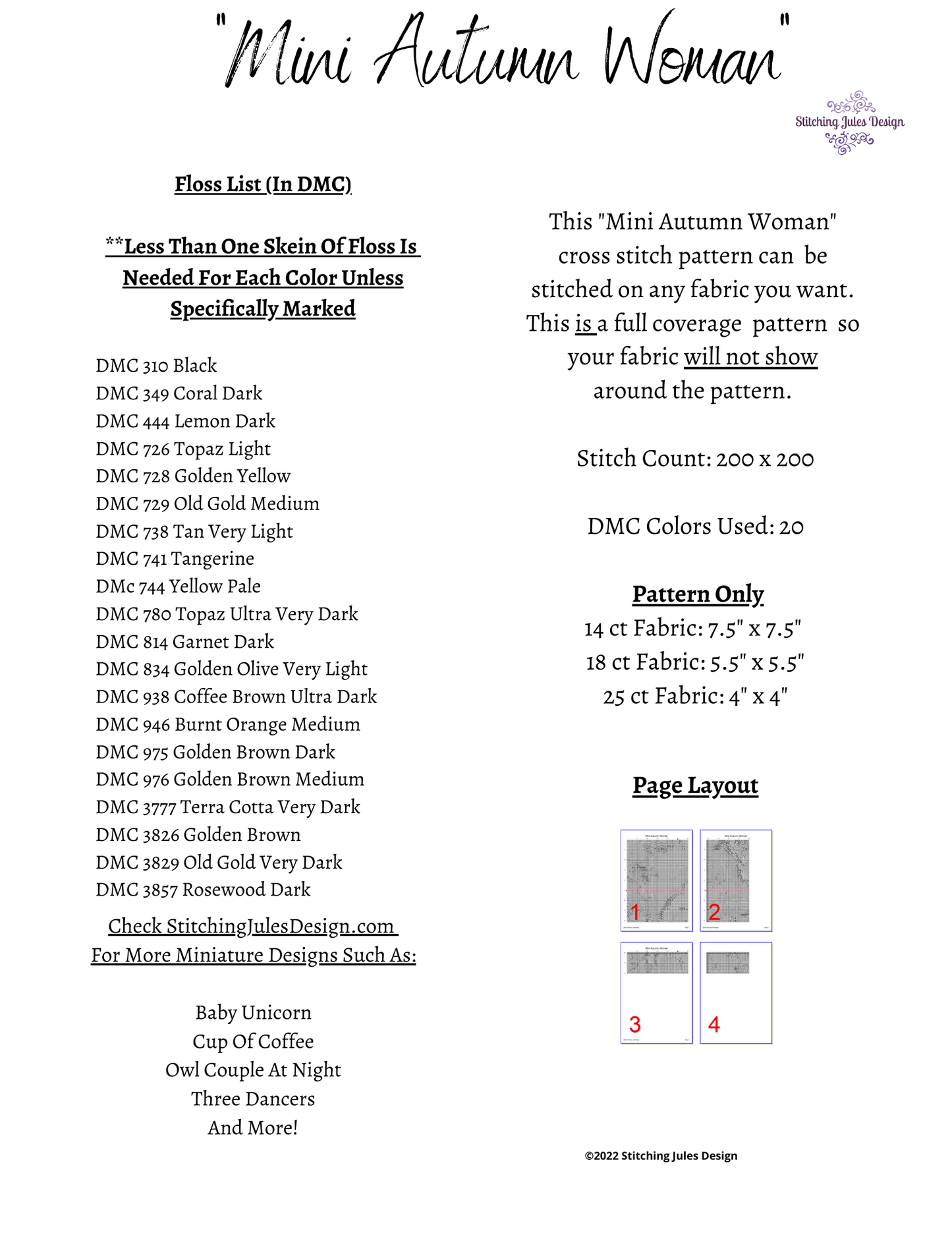 Stitching Jules Design Cross Stitch Pattern Miniature Pattern - Autumn Woman Vintage Cross Stitch Embroidery Needlepoint Pattern PDF Download